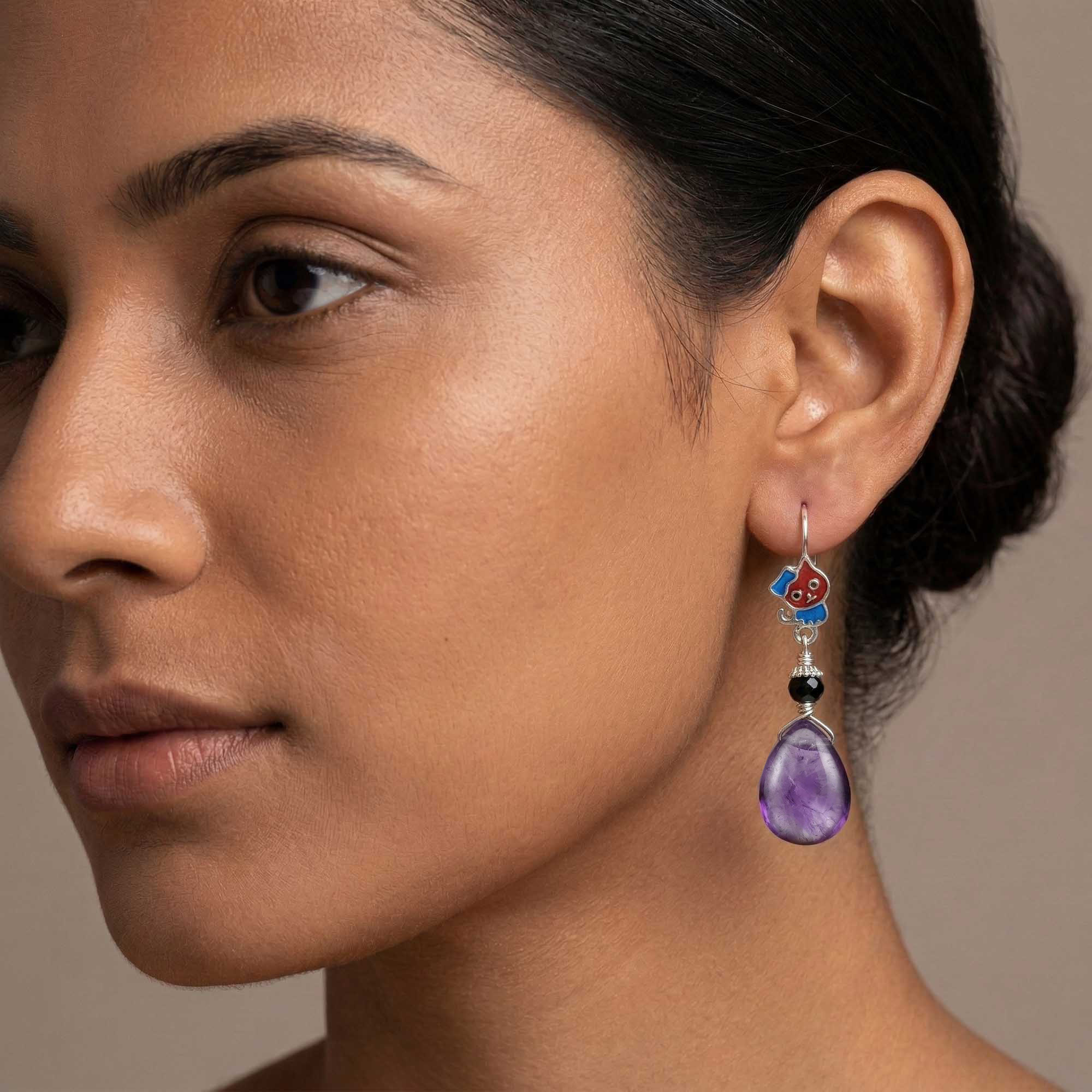 Silver Earrings with Amethyst and Natural Stone (Design K5-214) thumbnail
