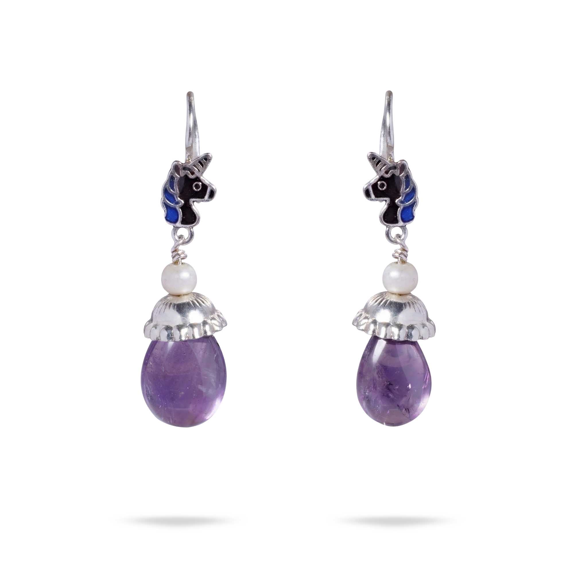 Silver Earrings with Amethyst and Pearl (Design K5-217) thumbnail