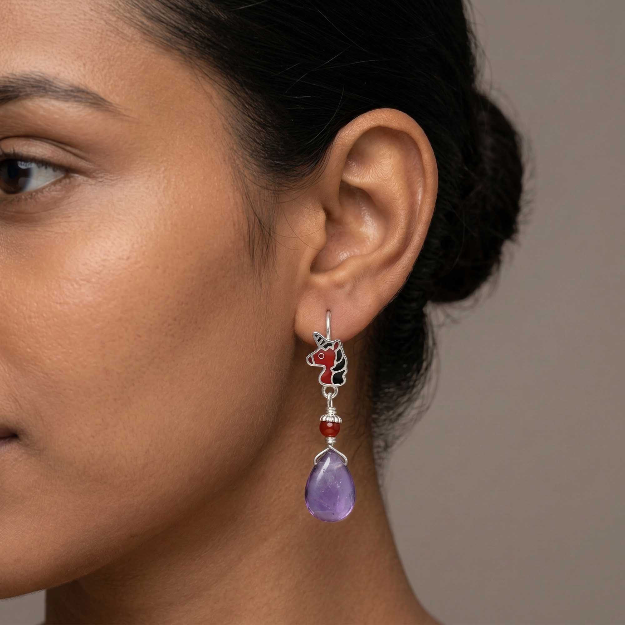 Silver Earrings with Amethyst and Aqeeq (Design K5-219) thumbnail