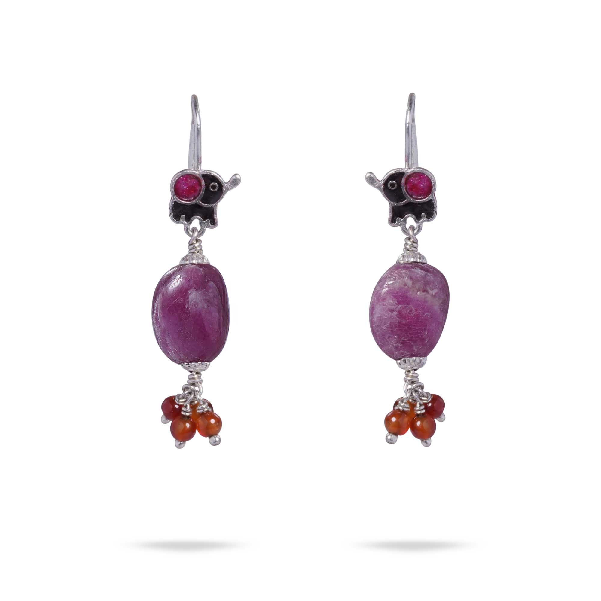 Silver Earrings with Burmese Ruby and Natural Beads (Design K5-220) thumbnail