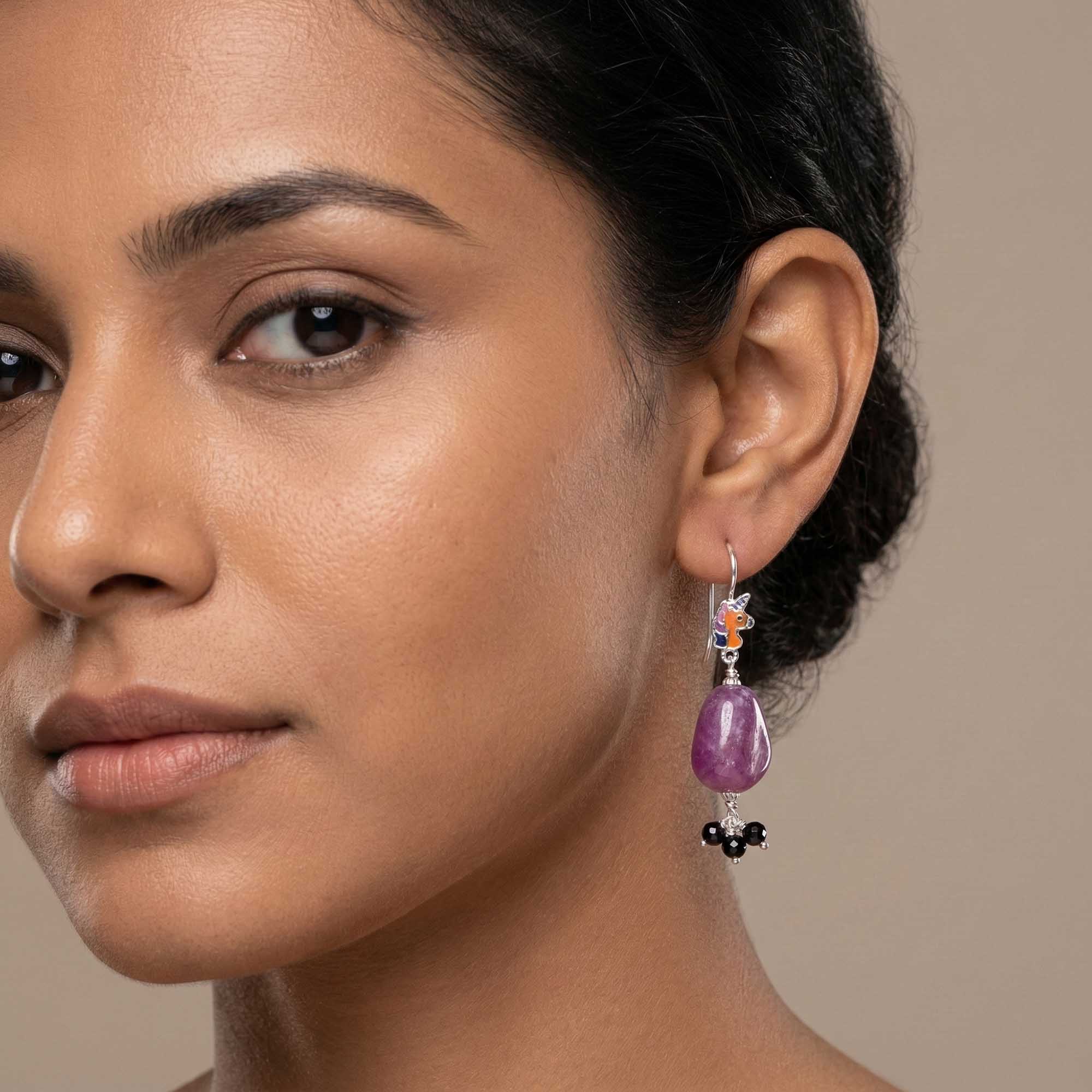 Silver Earrings with Burmese Ruby and Natural Beads (Design K5-224) thumbnail