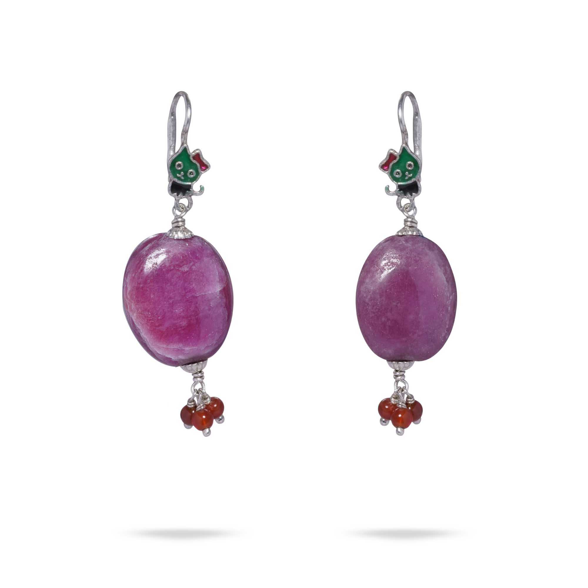 Silver Earrings with Burmese Ruby and Natural Beads (Design K5-225) thumbnail