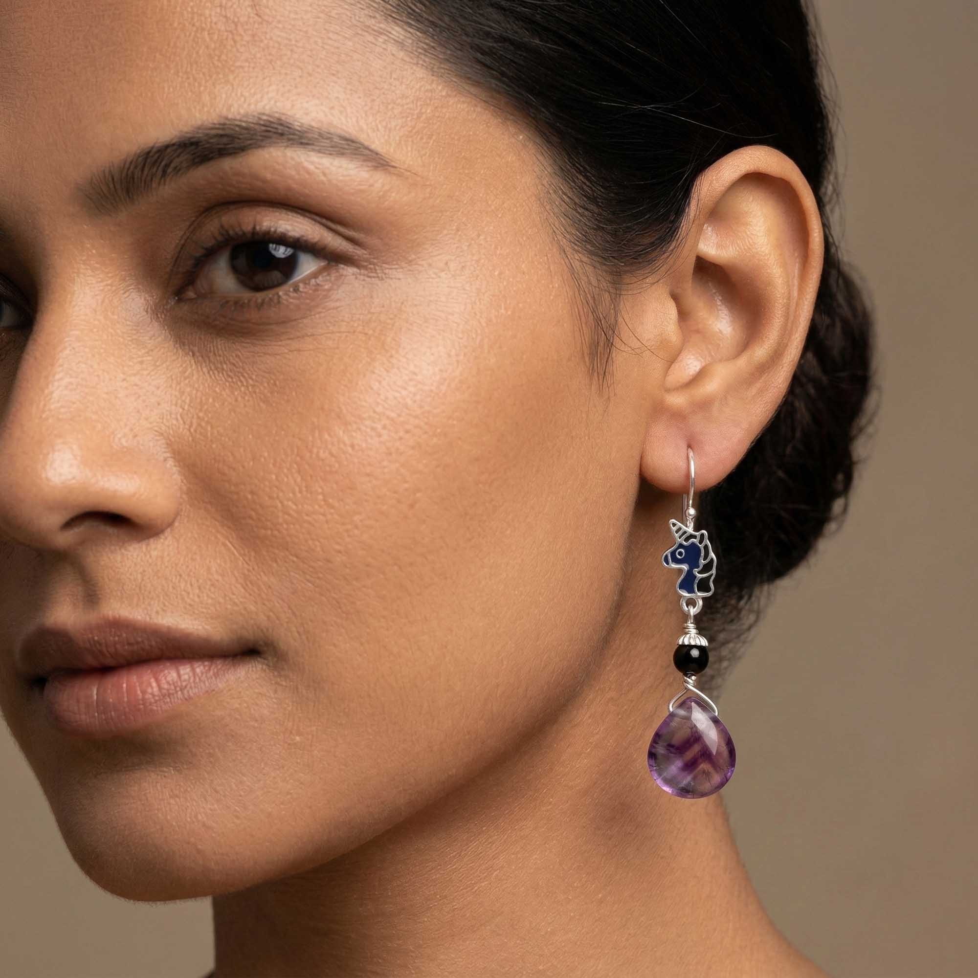Silver Earrings with Amethyst and Natural Stone (Design K5-229) thumbnail