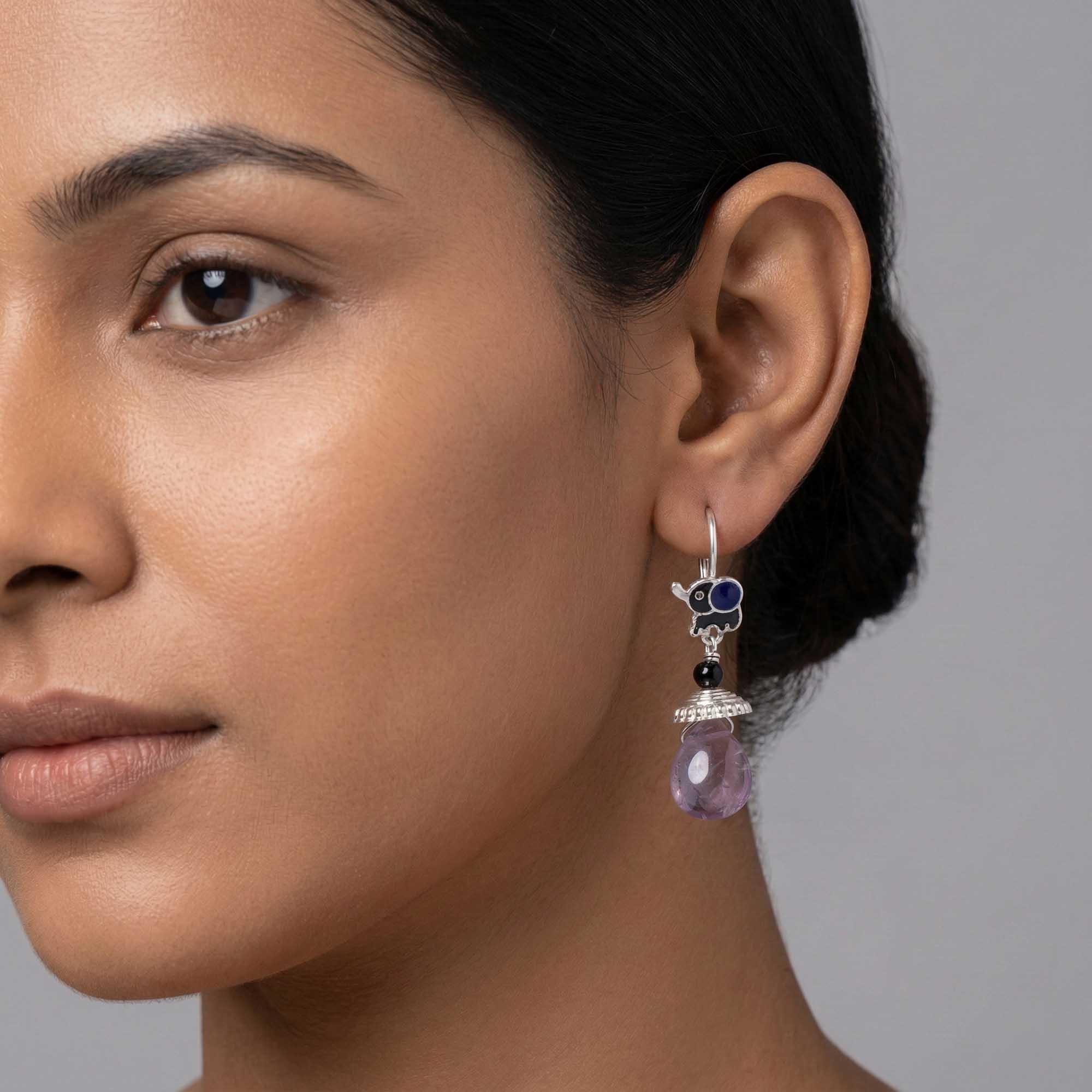 Silver Earrings with Amethyst and Natural Stone (Design K5-231) thumbnail