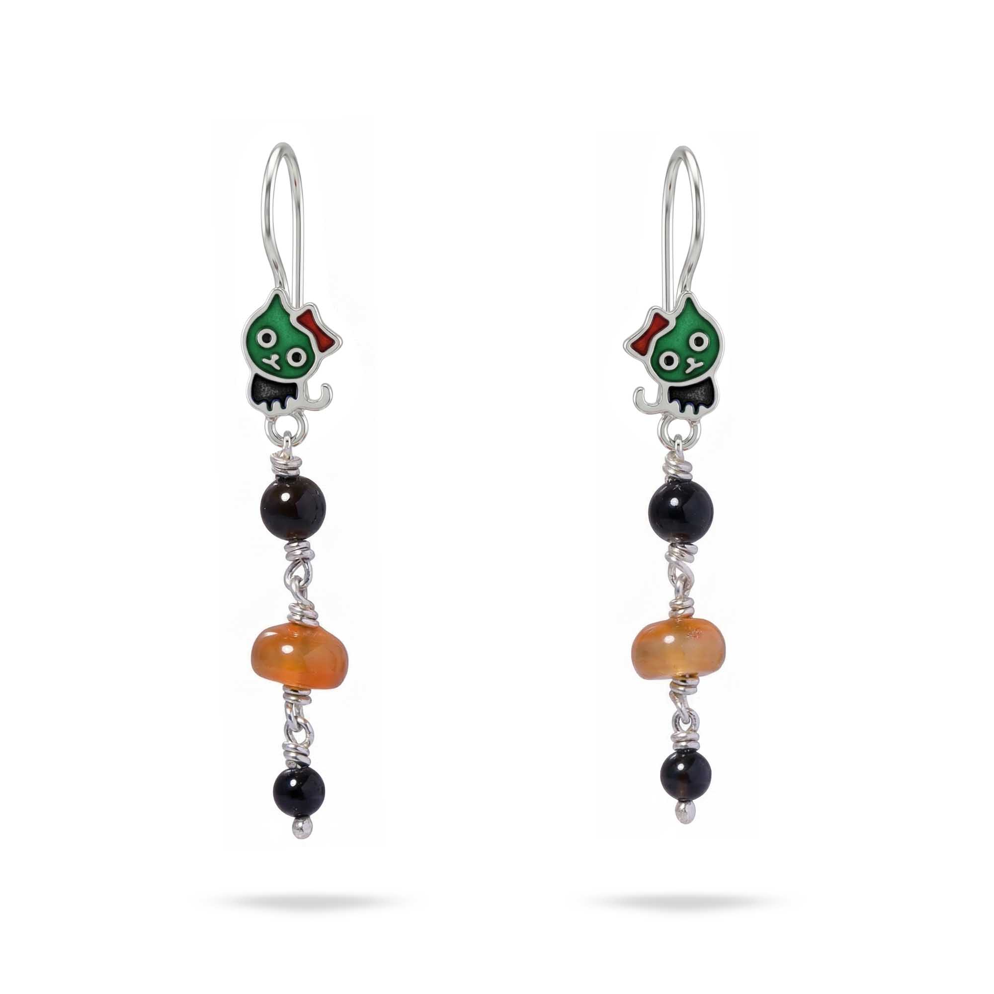 Silver Earrings with Aqeeq and Natural Beads (Design K5-233) thumbnail