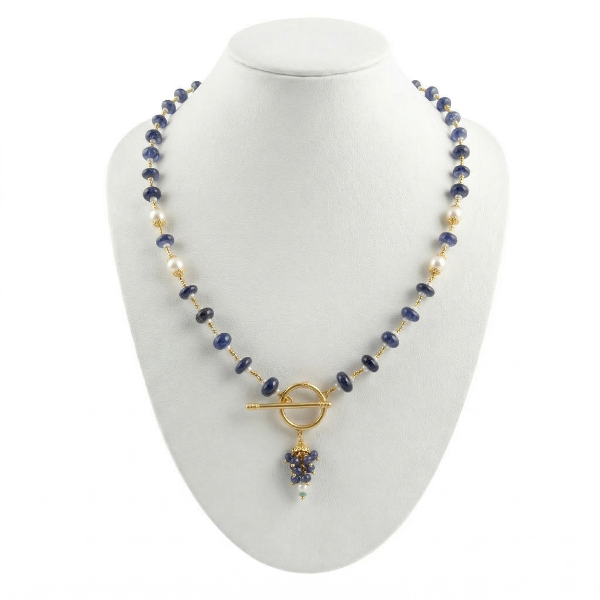 Blue Sapphire and Pearl Necklace in 22K Yellow Gold – 64.49 Ct, 4.9 g thumbnail