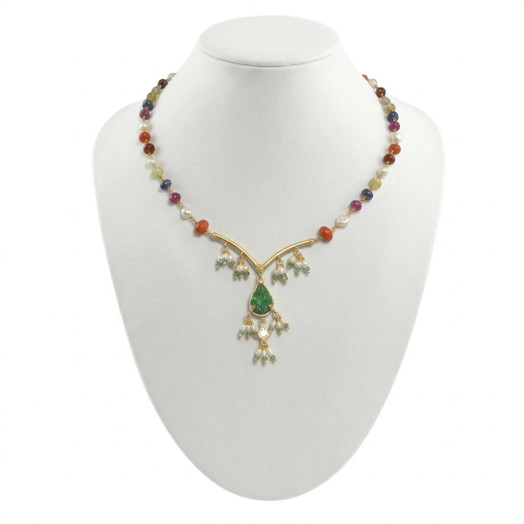 Navratna (Navaratna) Necklace in 22K Yellow Gold, 6.43 g thumbnail