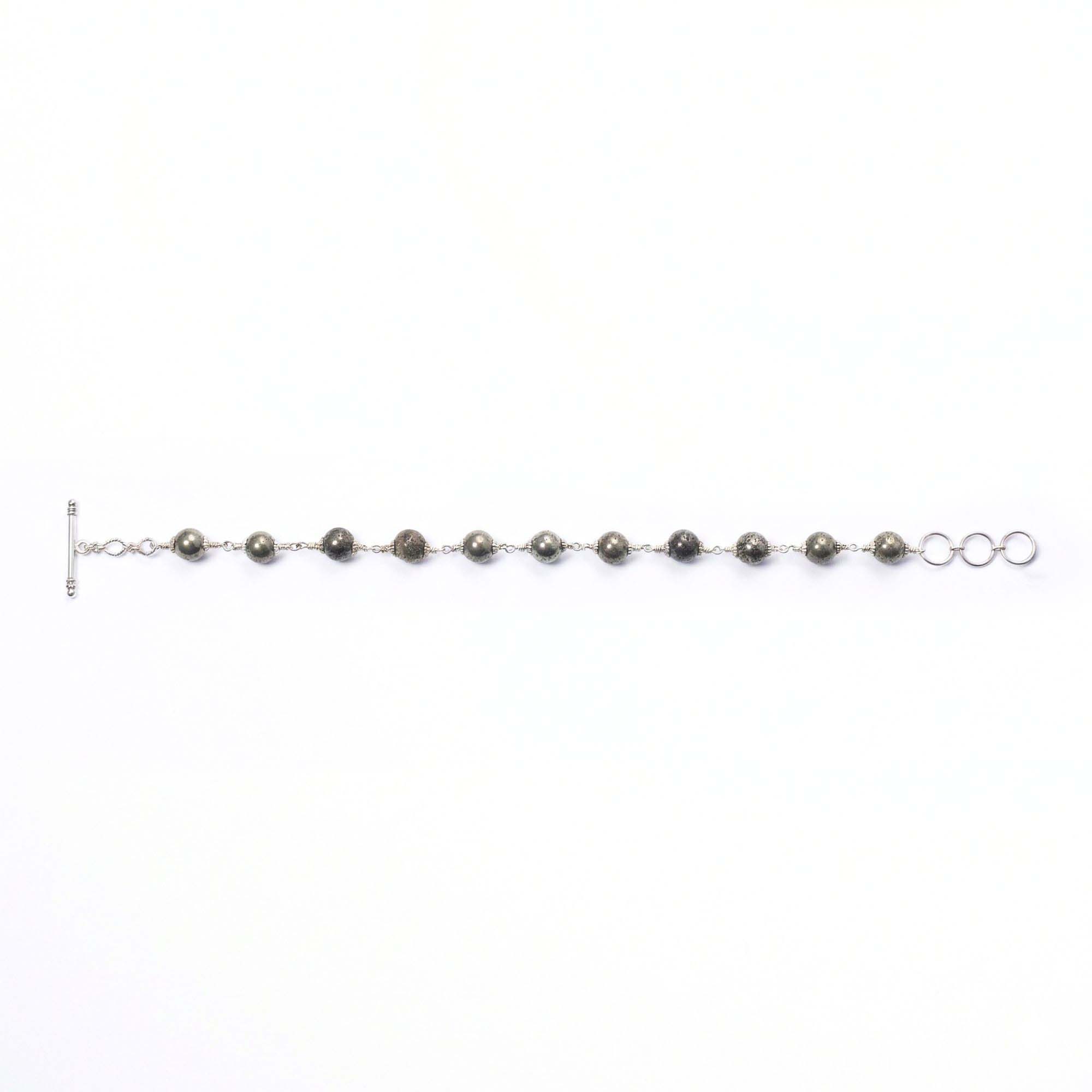 Pyrite Round Beads with Handmade Bracelet in Silver (Design K5-236) thumbnail