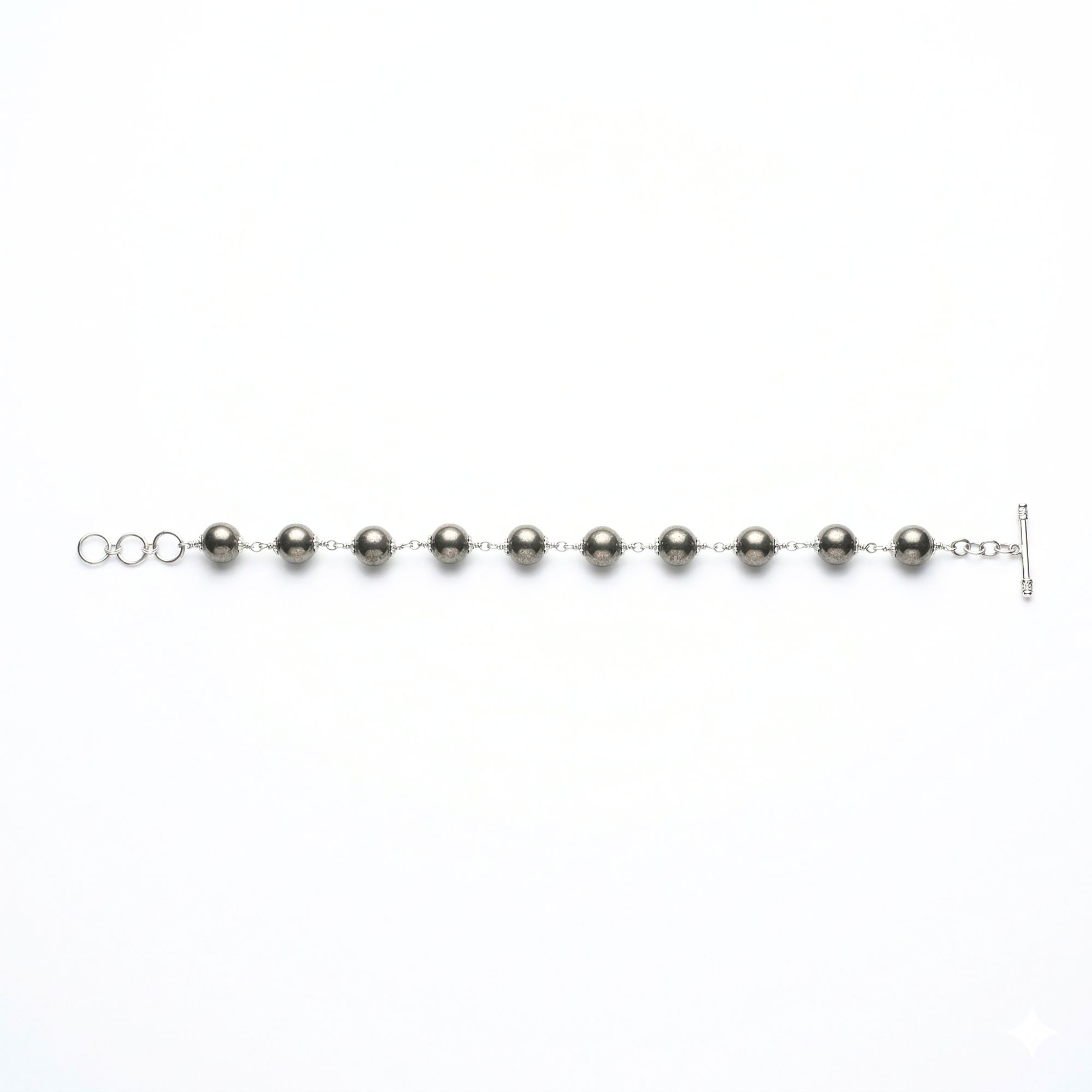 Pyrite Round Beads with Handmade Bracelet in Silver (Design K5-237) thumbnail