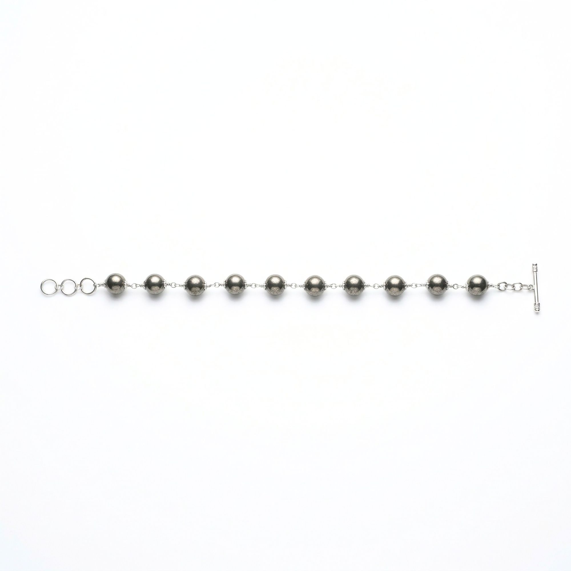 Pyrite Round Beads with Handmade Bracelet in Silver (Design K5-242) thumbnail