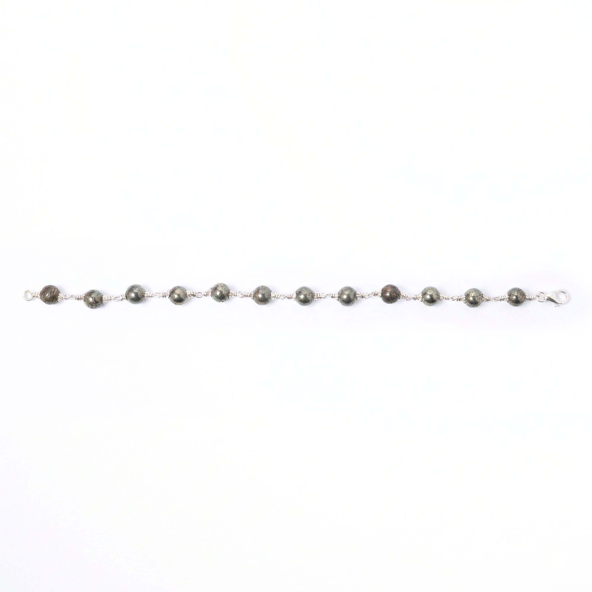 Pyrite Round Beads with Handmade Bracelet in Silver (Design K5-243) thumbnail