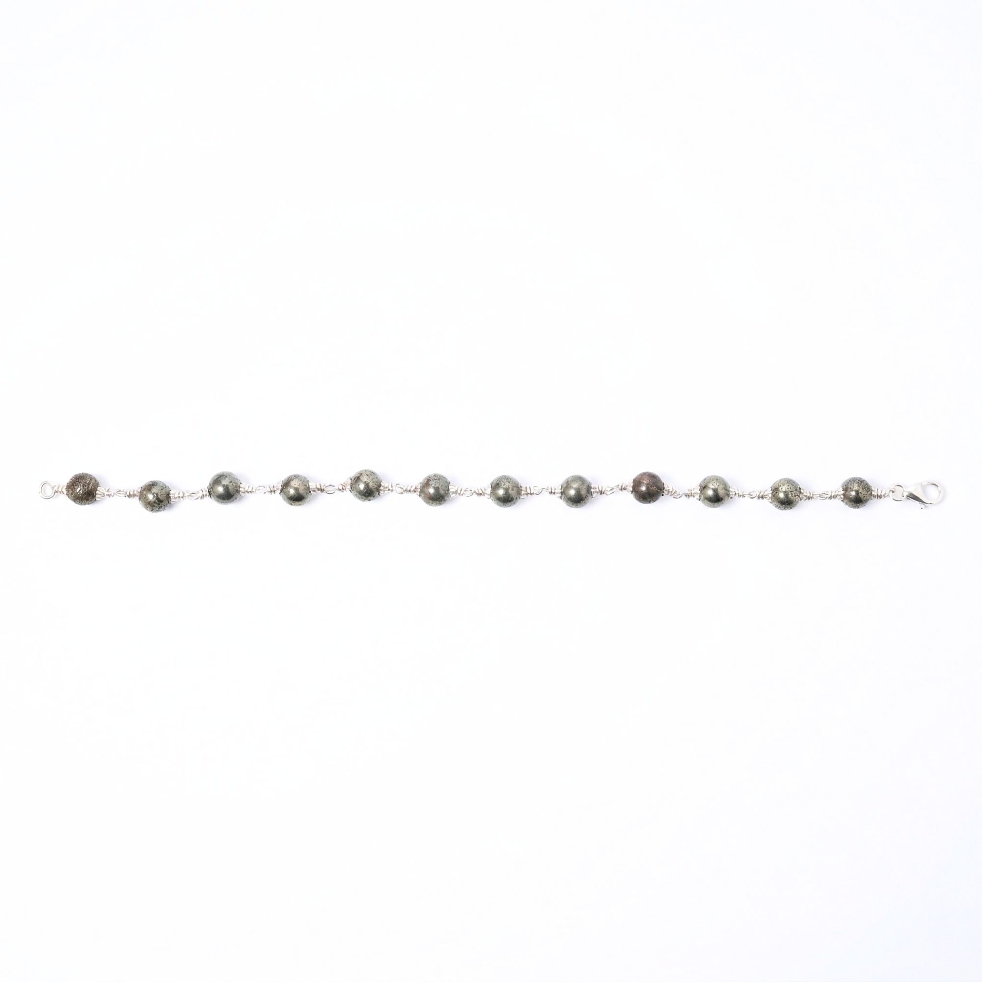Pyrite Round Beads with Handmade Bracelet in Silver (Design K5-249) thumbnail