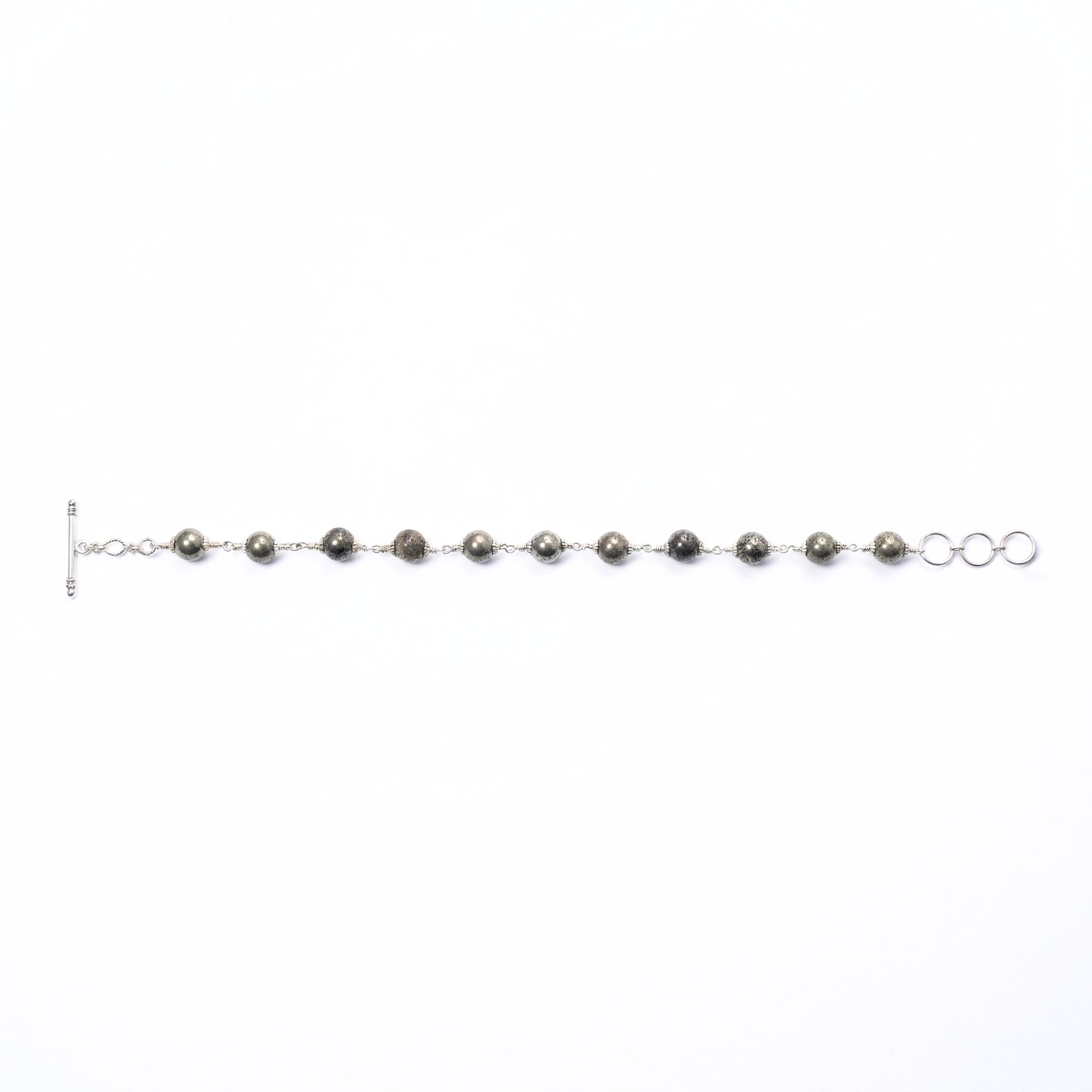 Pyrite Round Beads with Handmade Bracelet in Silver (Design K5-255) thumbnail