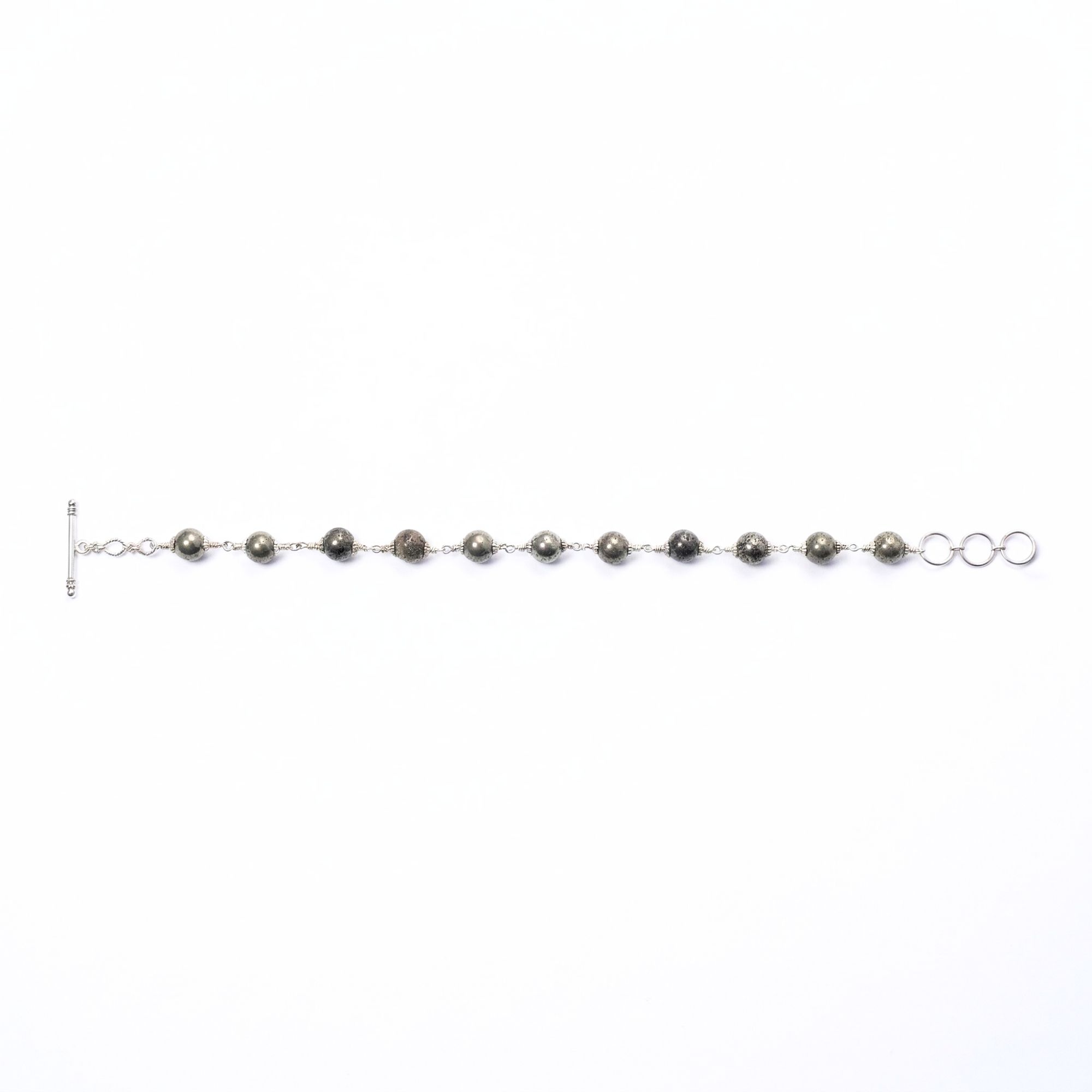 Pyrite Round Beads with Handmade Bracelet in Silver (Design K5-256) thumbnail
