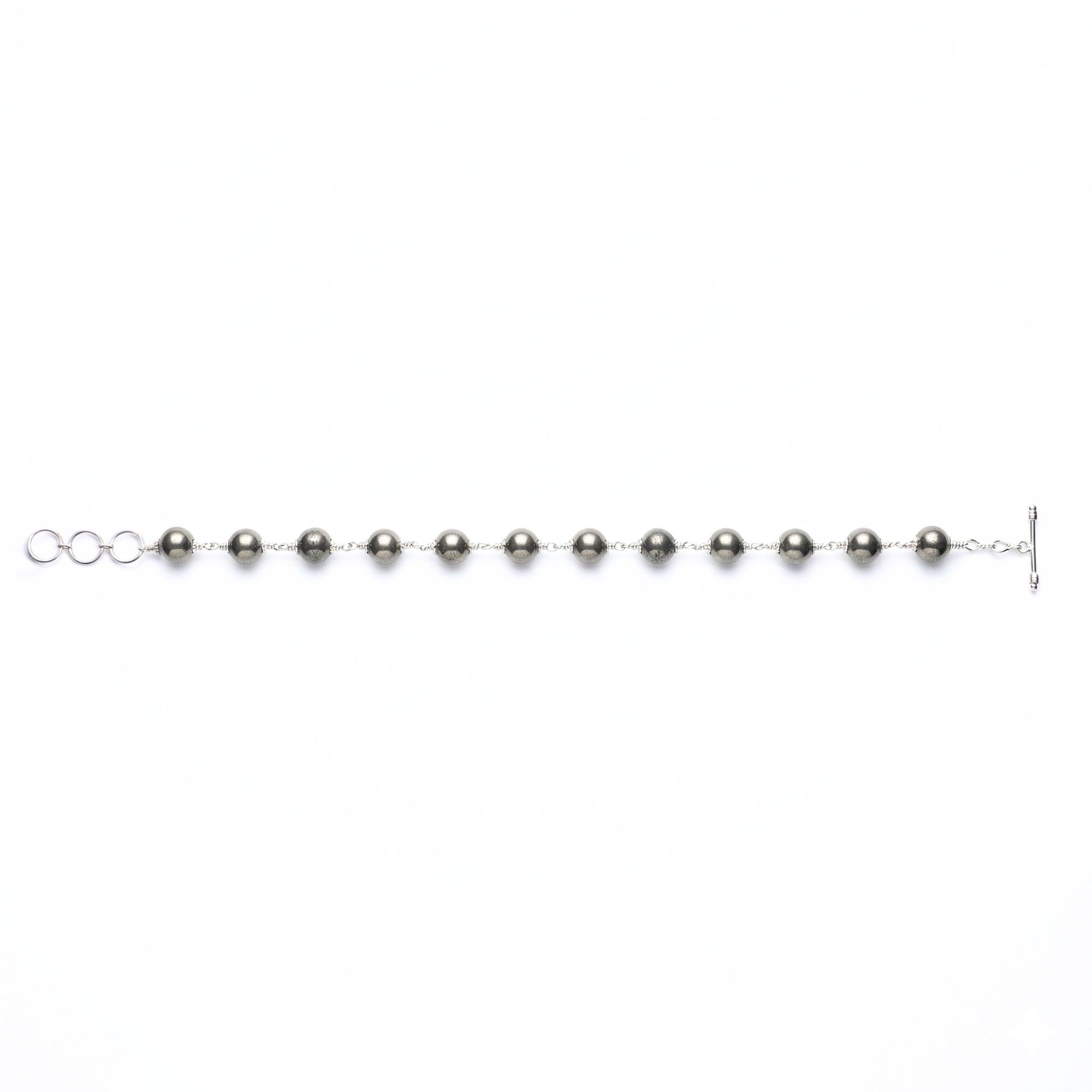 Pyrite Round Beads with Handmade Bracelet in Silver (Design K5-257) thumbnail