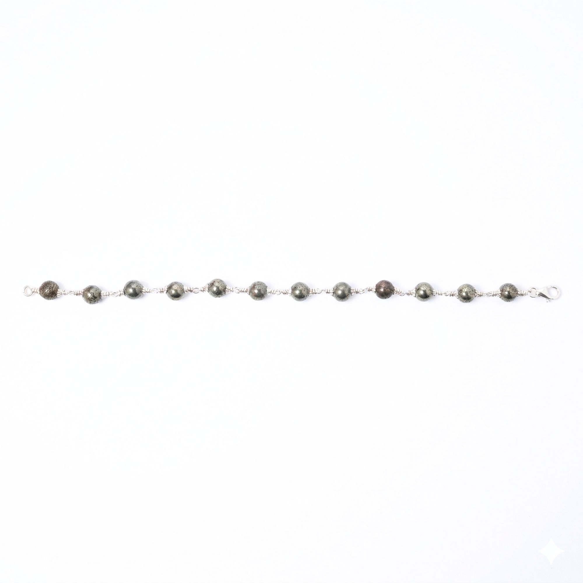 Pyrite Round Beads with Handmade Bracelet in Silver (Design K5-258) thumbnail