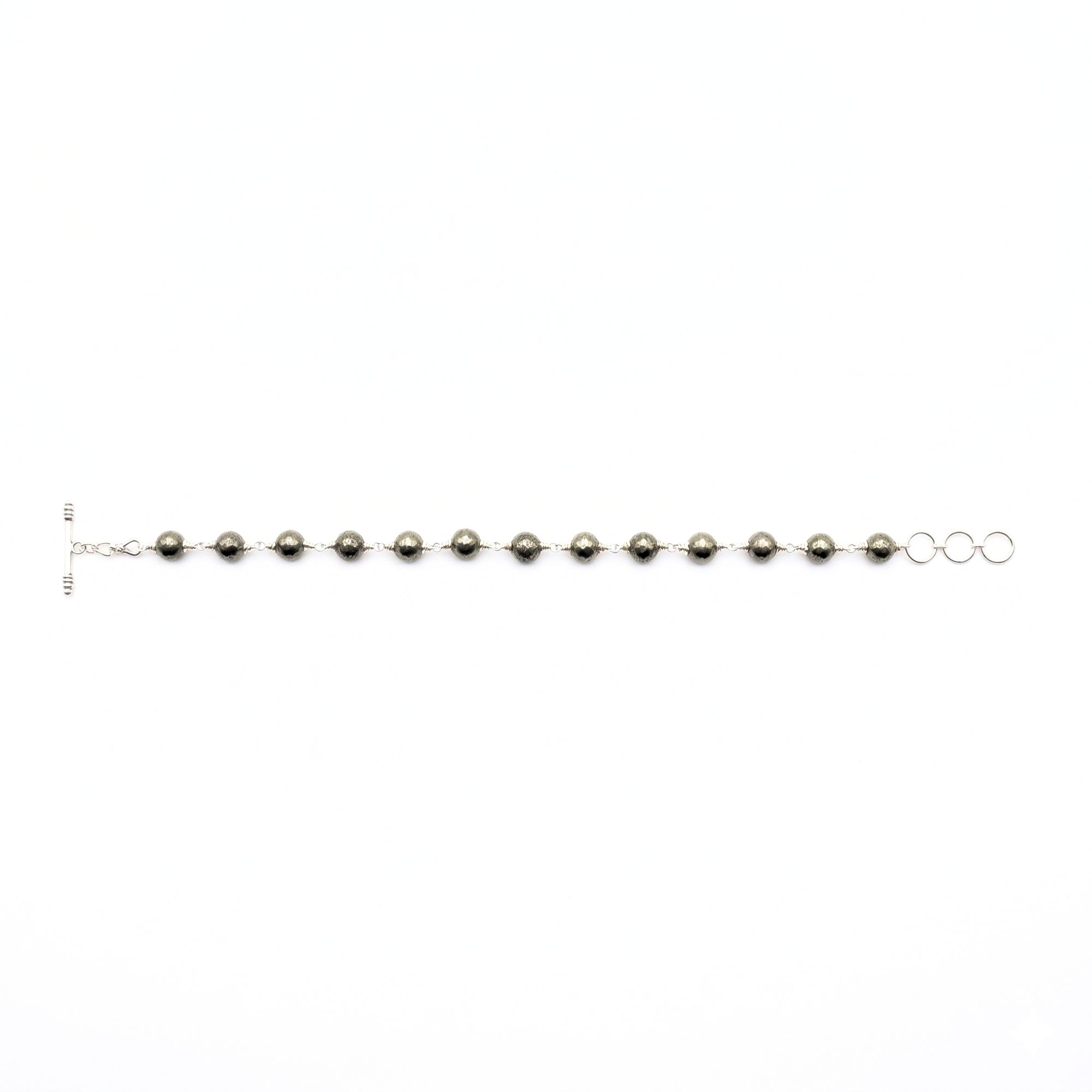 Pyrite Round Beads with Handmade Bracelet in Silver (Design K5-259) thumbnail