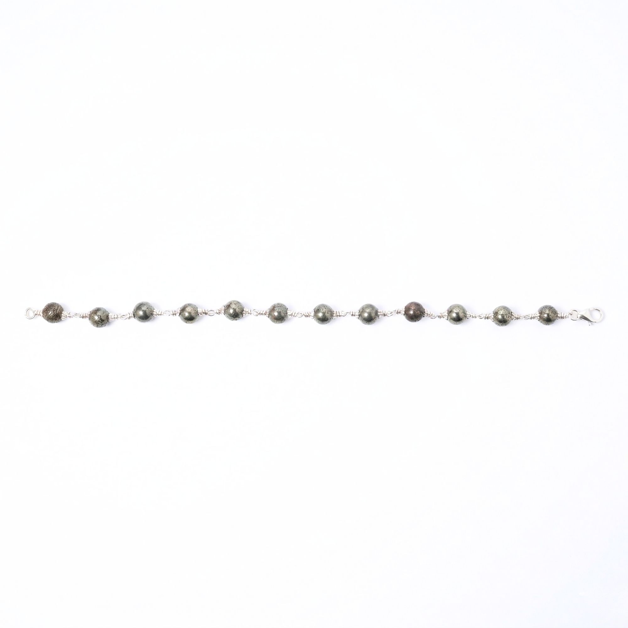 Pyrite Round Beads with Handmade Bracelet in Silver (Design K5-262) thumbnail