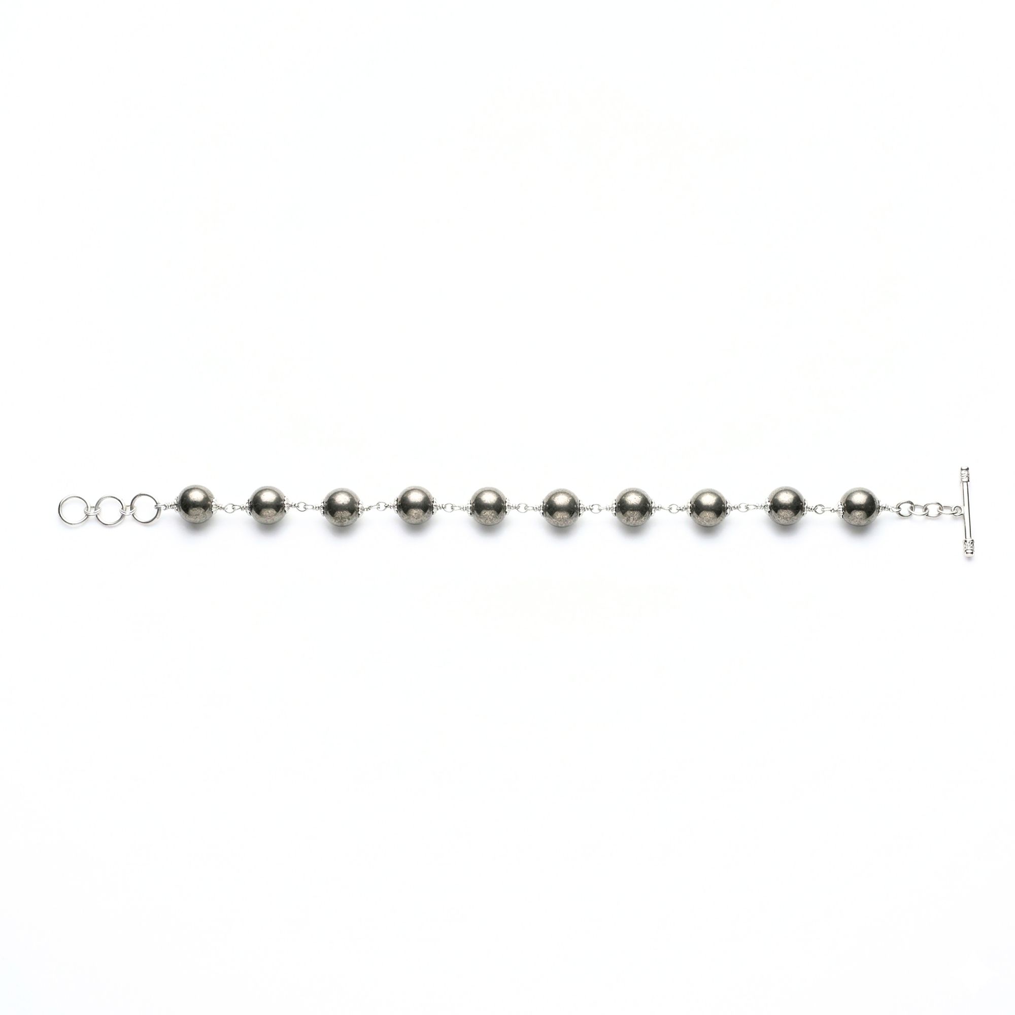 Pyrite Round Beads with Handmade Bracelet in Silver (Design K5-265) thumbnail