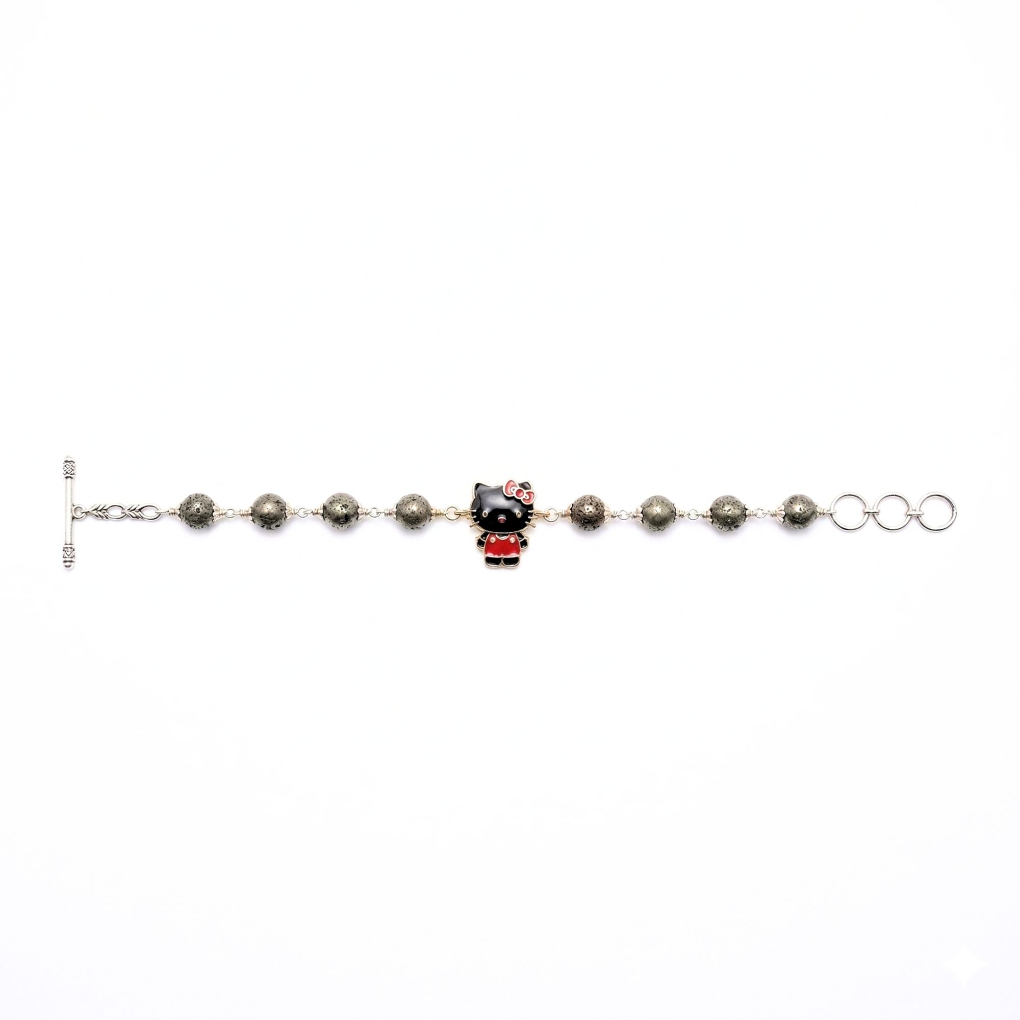 Pyrite Round Beads with Handmade Bracelet in Silver (Design K5-281) thumbnail