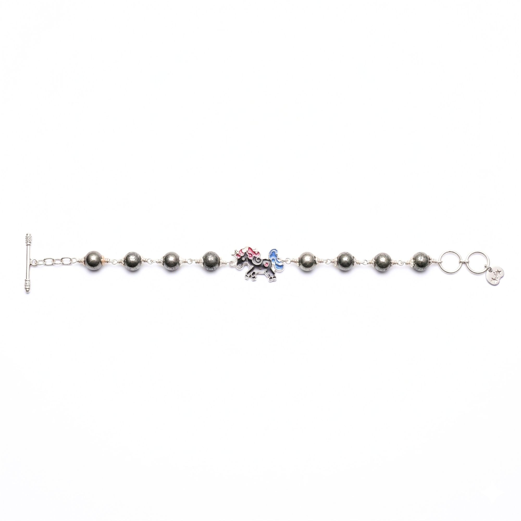 Pyrite Round Beads with Handmade Bracelet in Silver (Design K5-282) thumbnail