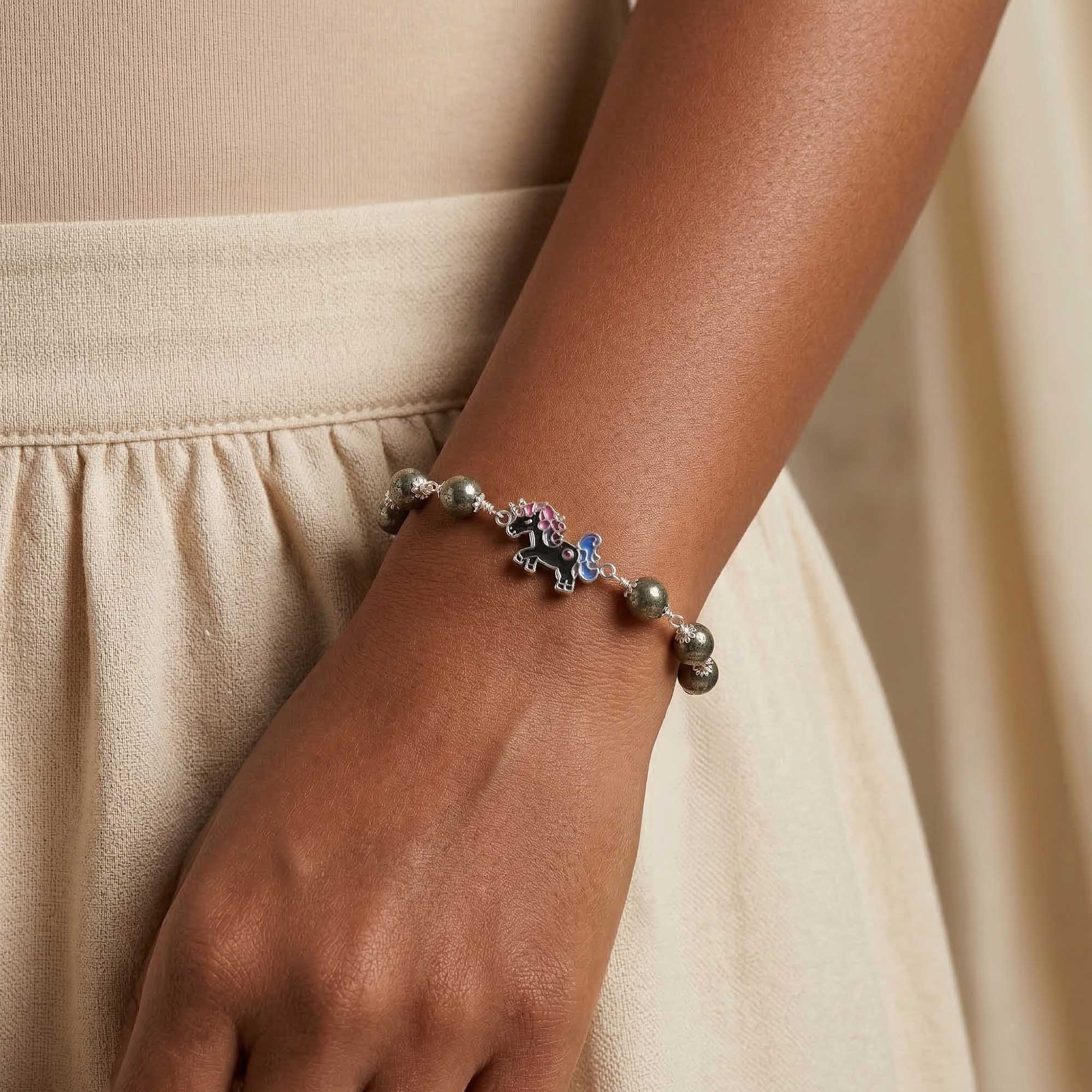 Pyrite Round Beads with Handmade Bracelet in Silver (Design K5-282) thumbnail
