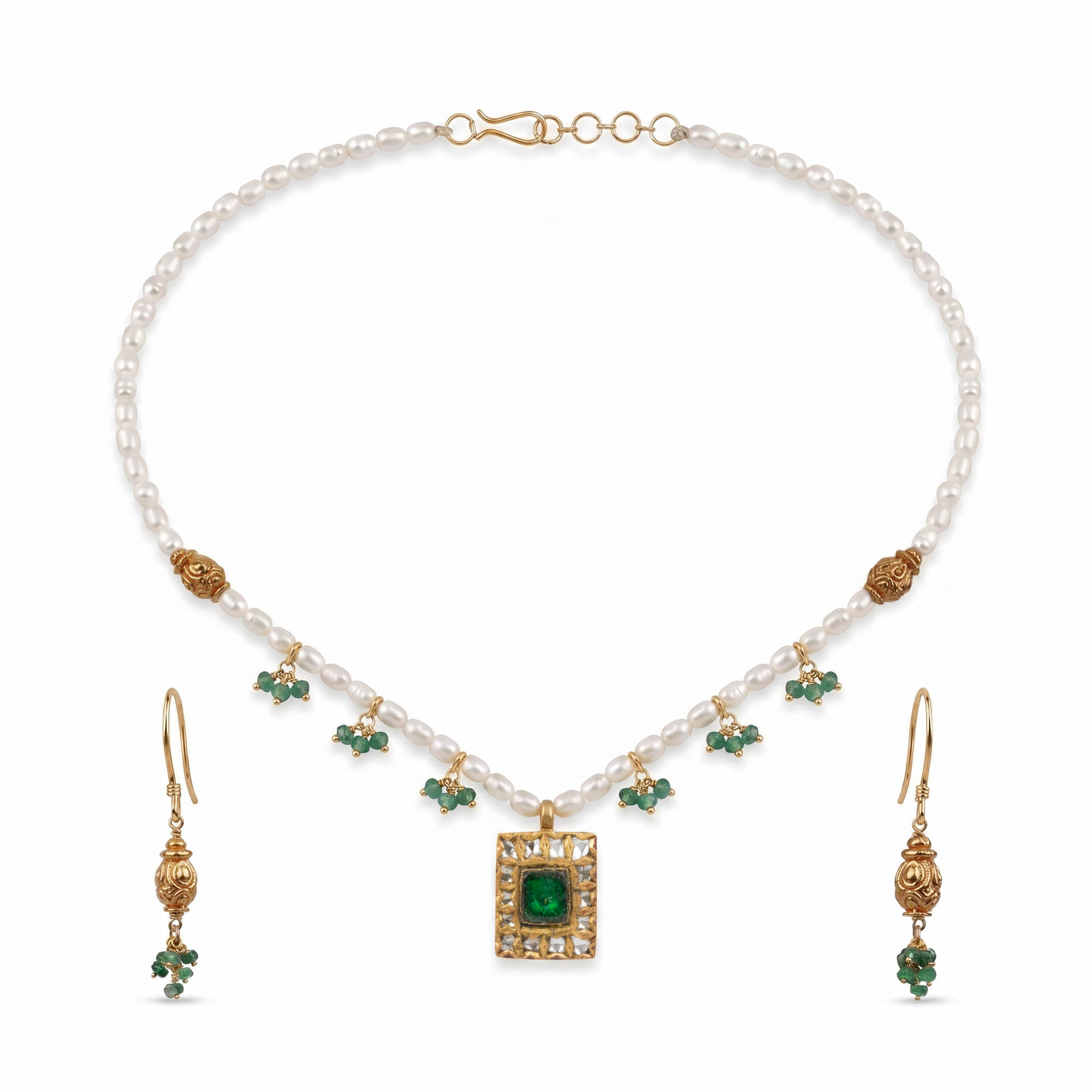 Pearl Antique Necklace and Earring Set in 22K Yellow Gold – 5.63 g thumbnail