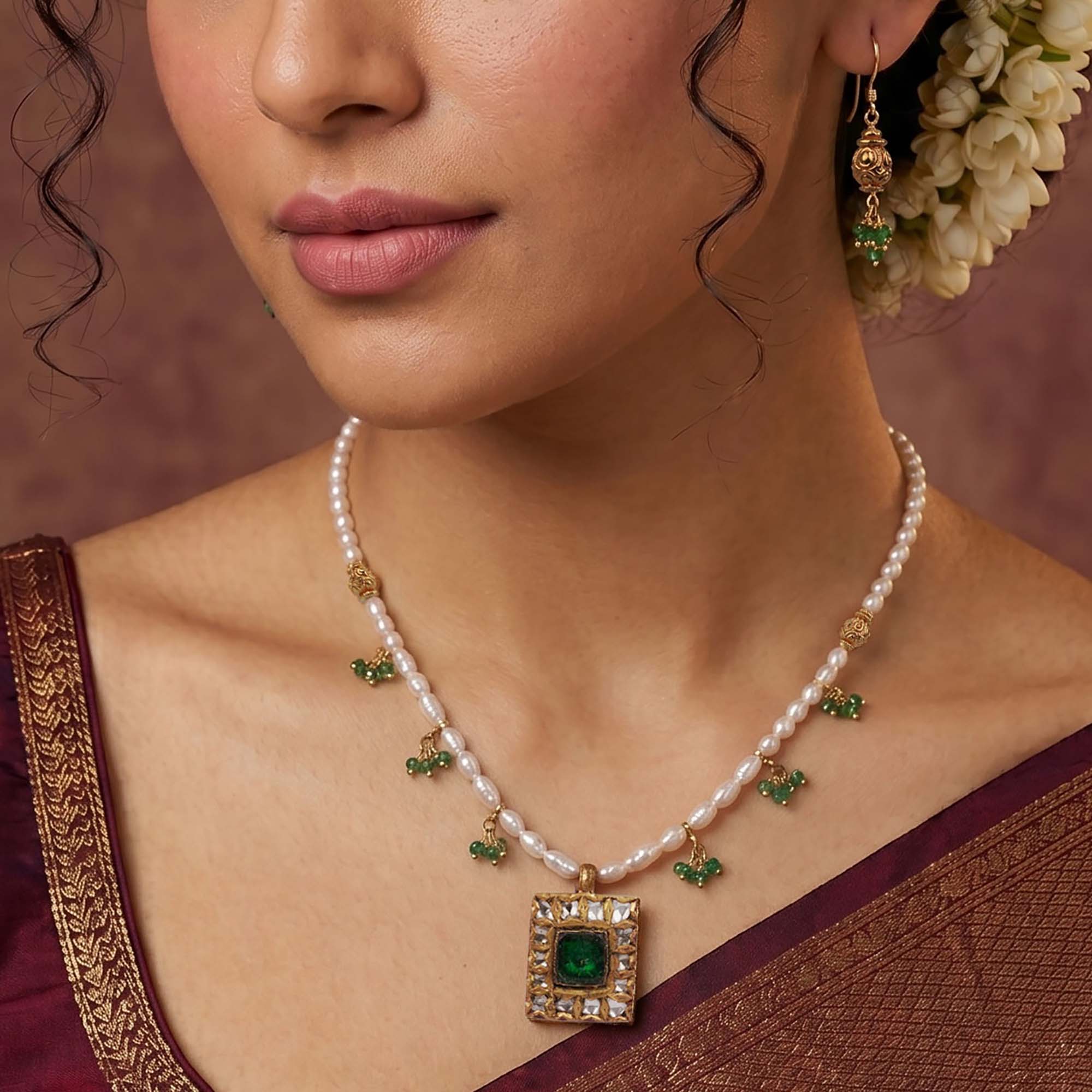 Pearl Antique Necklace and Earring Set in 22K Yellow Gold – 5.63 g thumbnail