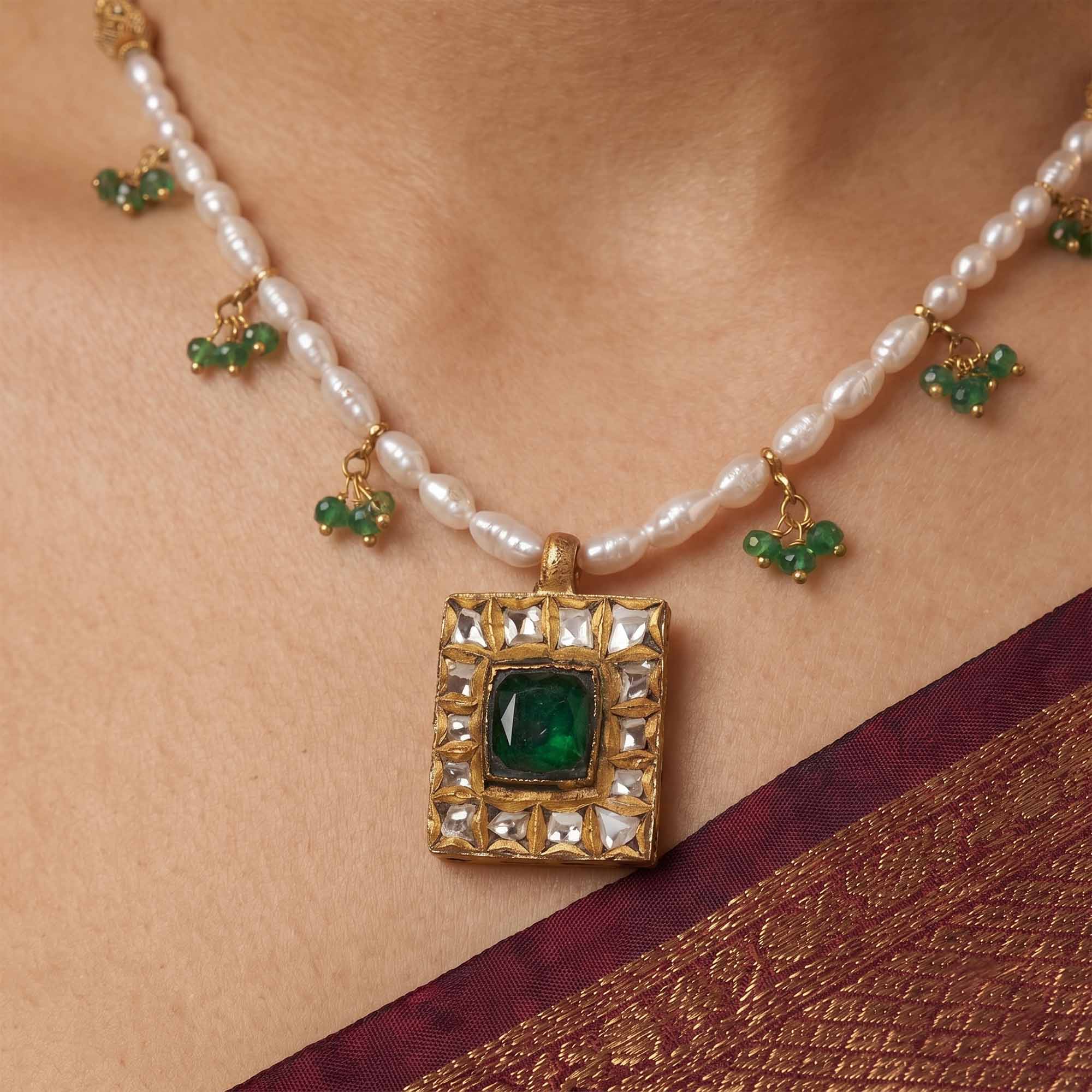 Pearl Antique Necklace and Earring Set in 22K Yellow Gold – 5.63 g thumbnail