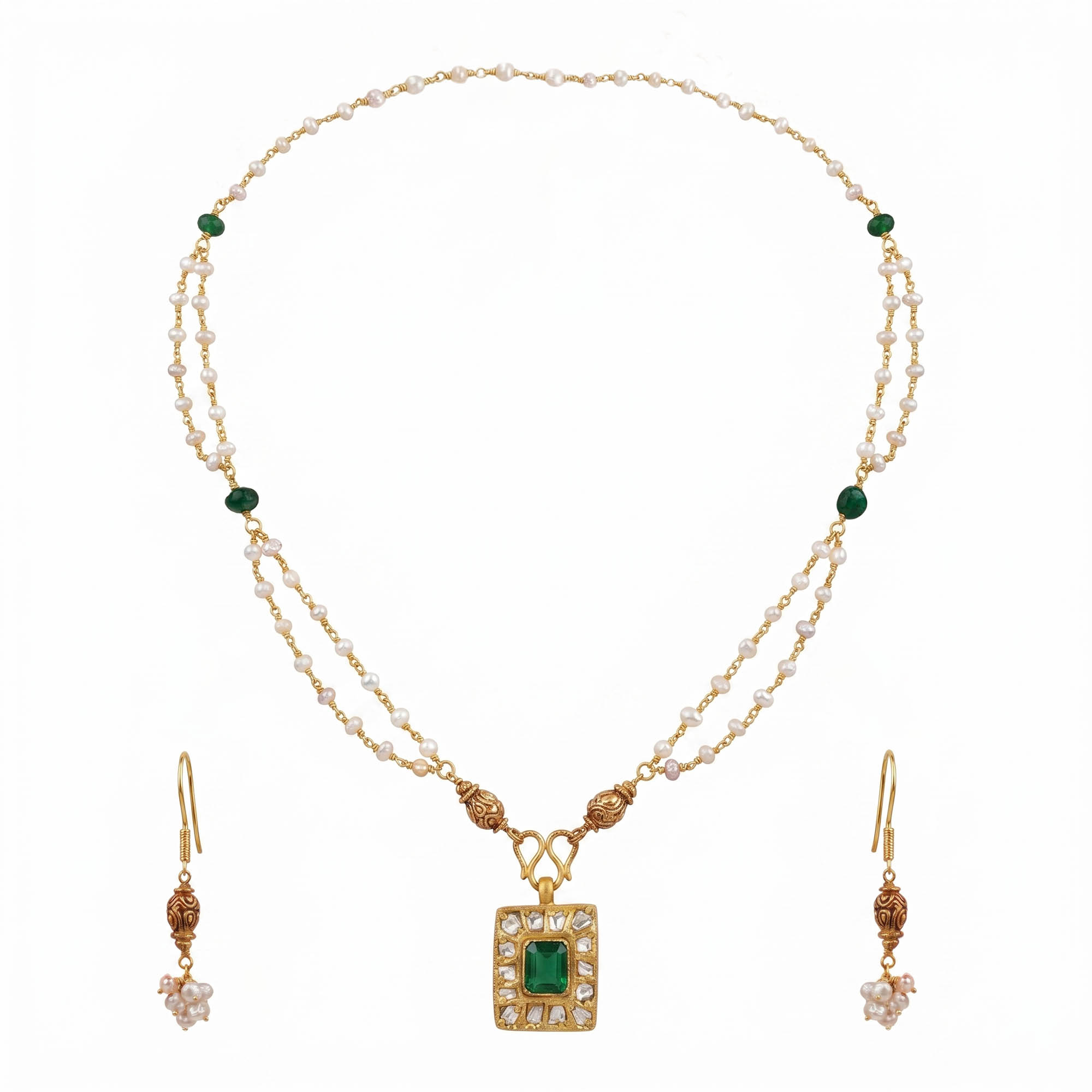 Pearl Antique Necklace and Earring Set in 22K Yellow Gold – 10.19 g thumbnail