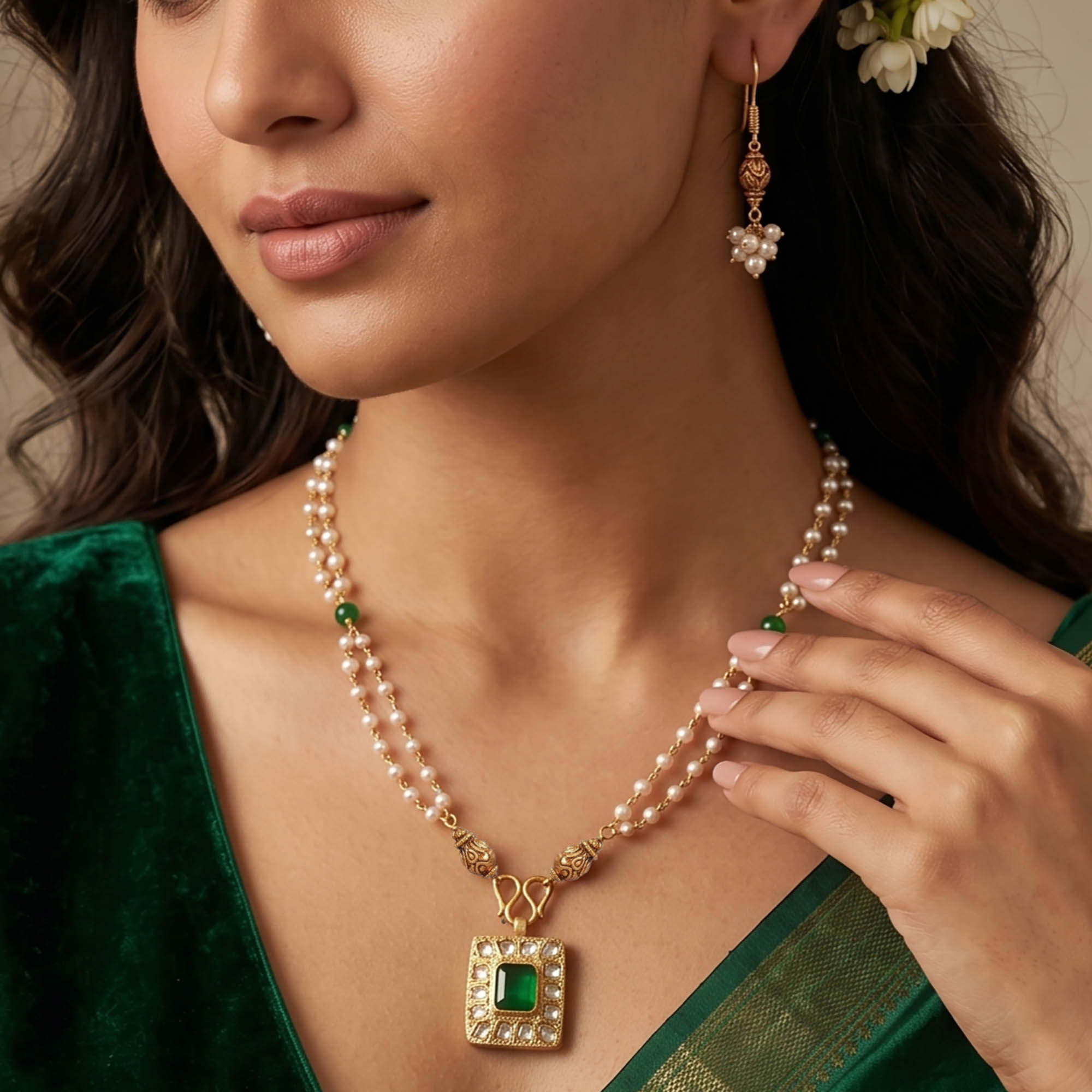 Pearl Antique Necklace and Earring Set in 22K Yellow Gold – 10.19 g thumbnail