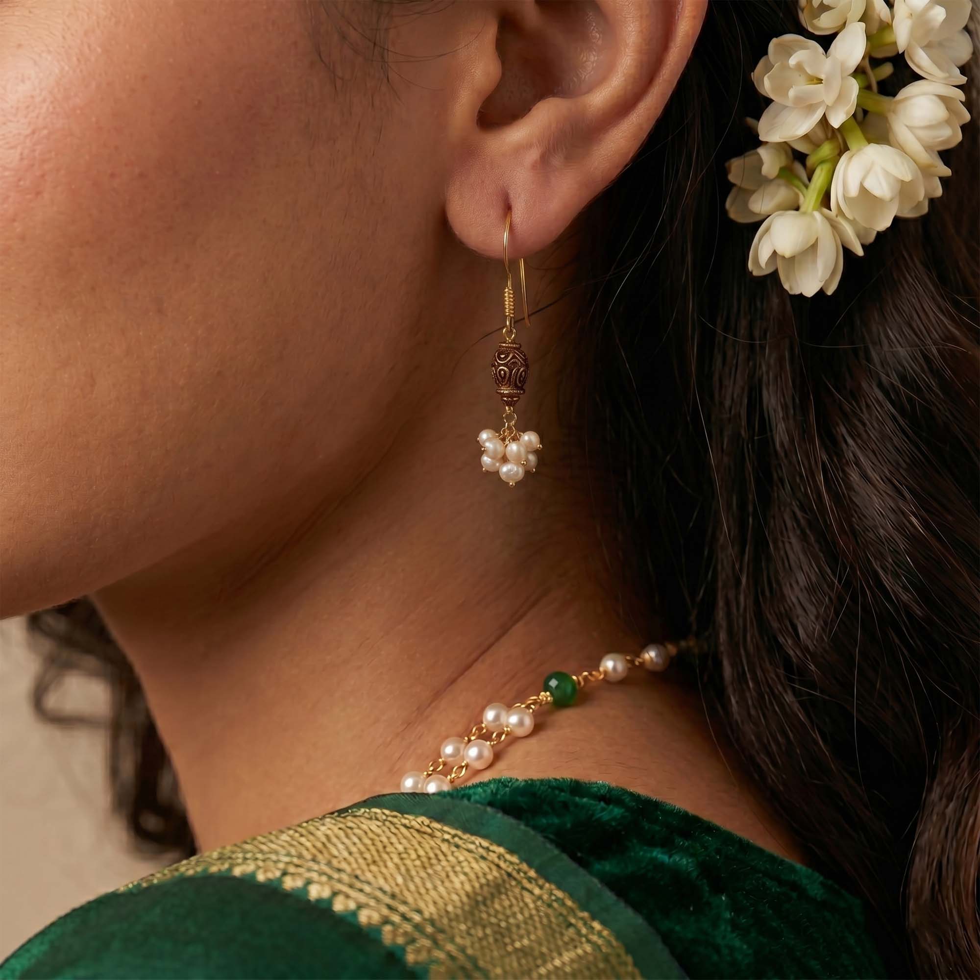Pearl Antique Necklace and Earring Set in 22K Yellow Gold – 10.19 g thumbnail