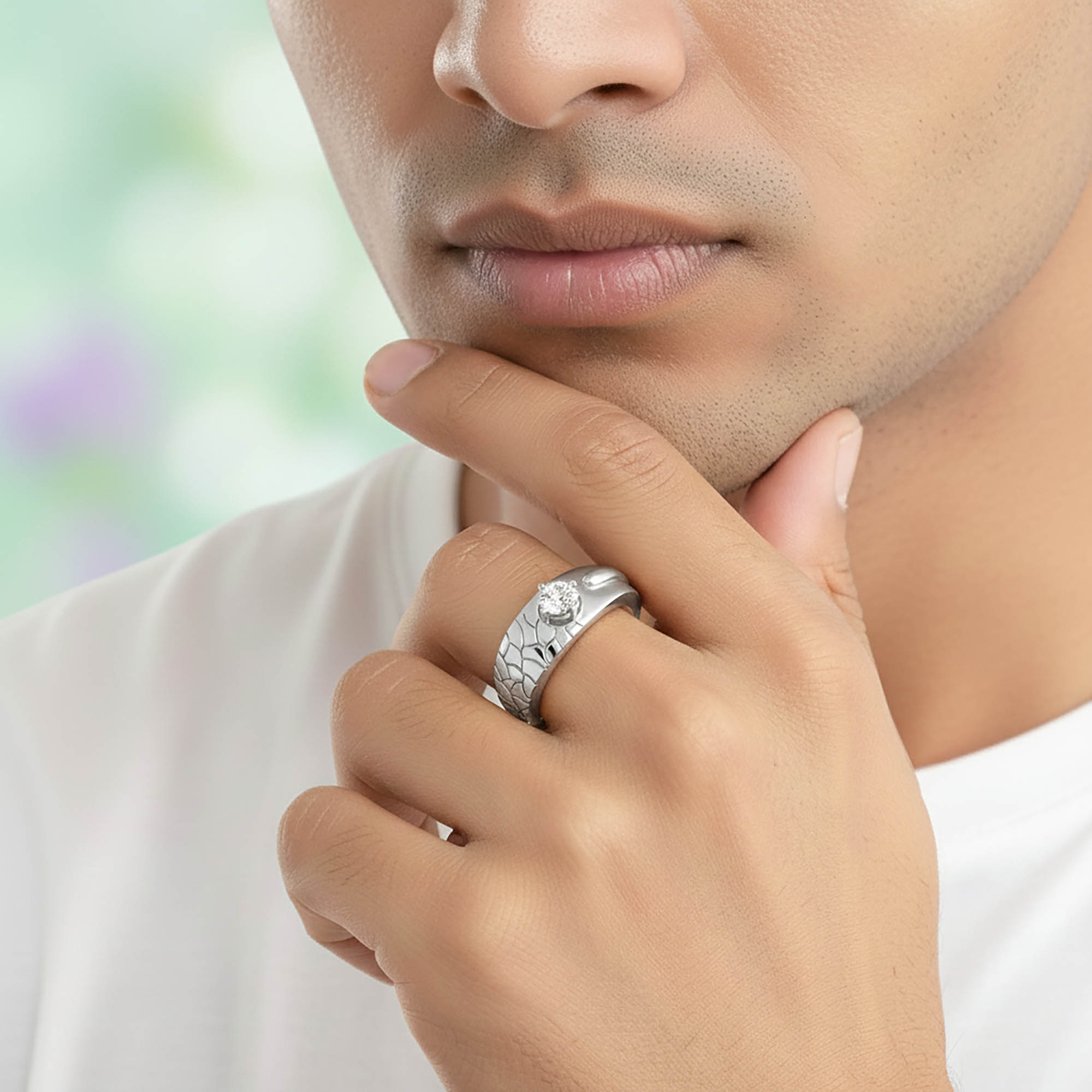 Lab-Grown Diamond Solitaire Ring for Men in 18K White Gold – 0.25 Ct Round, 5 g (Design K7-5) thumbnail