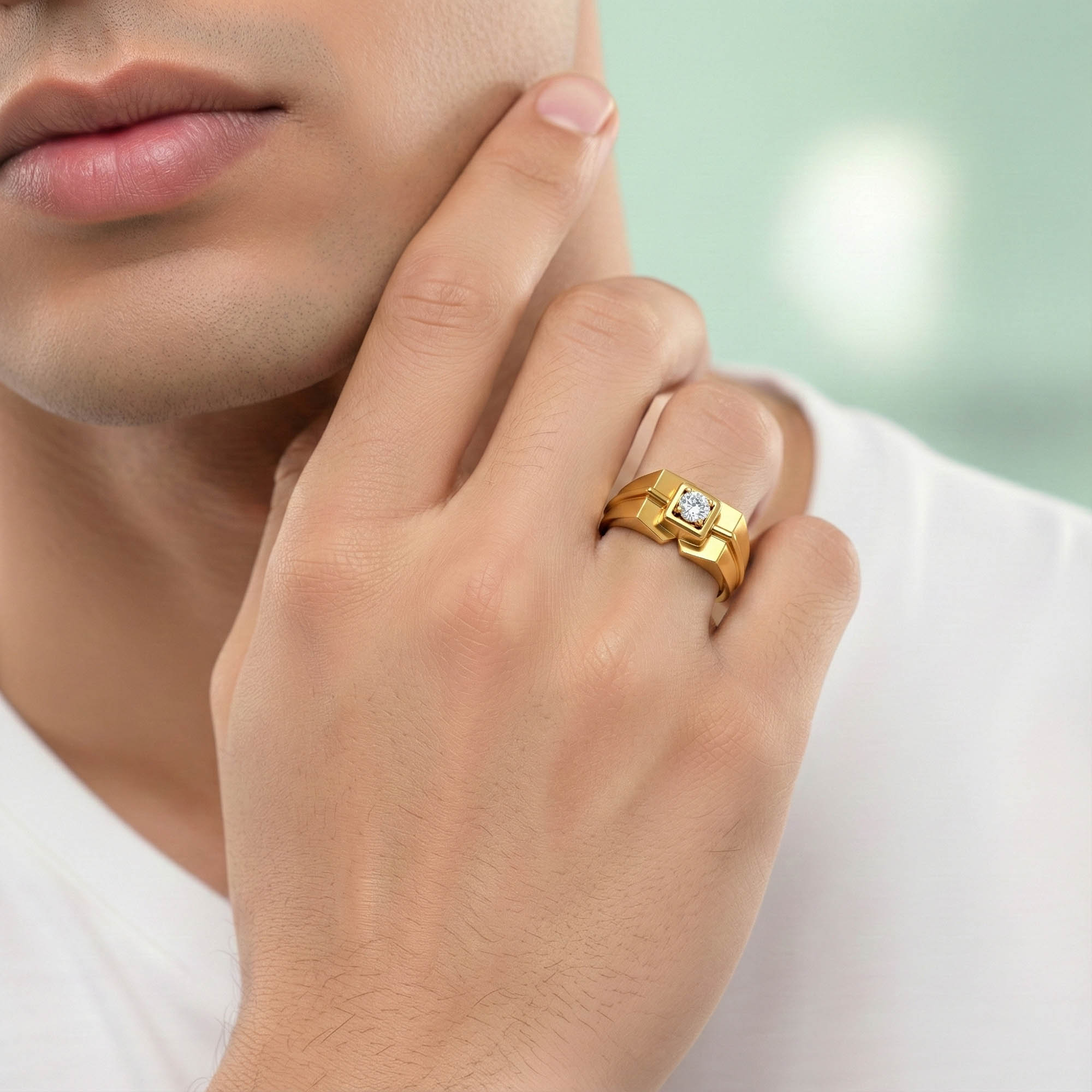 Lab-Grown Diamond Solitaire Ring for Men in 22K Yellow Gold – 0.25 Ct Round, 5 g (Design K7-6) thumbnail