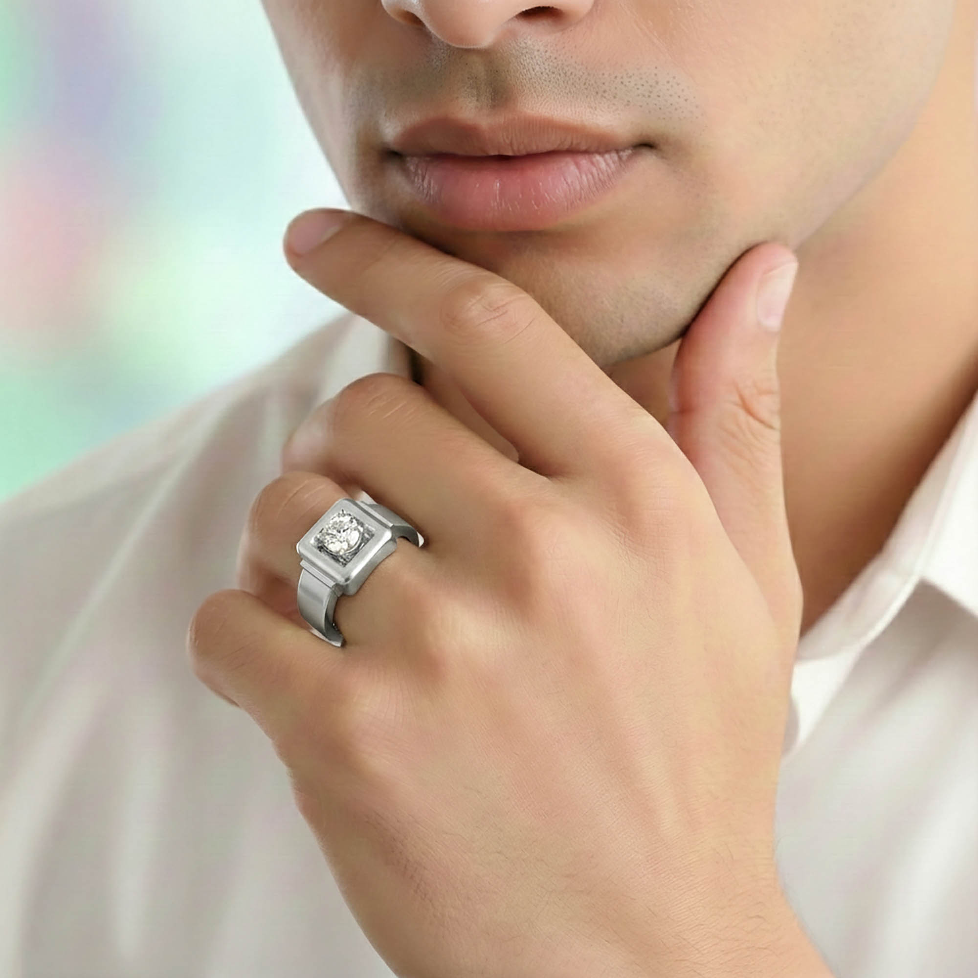Lab-Grown Diamond Solitaire Ring for Men in 18K White Gold – 0.25 Ct Round, 5 g (Design K7-7) thumbnail