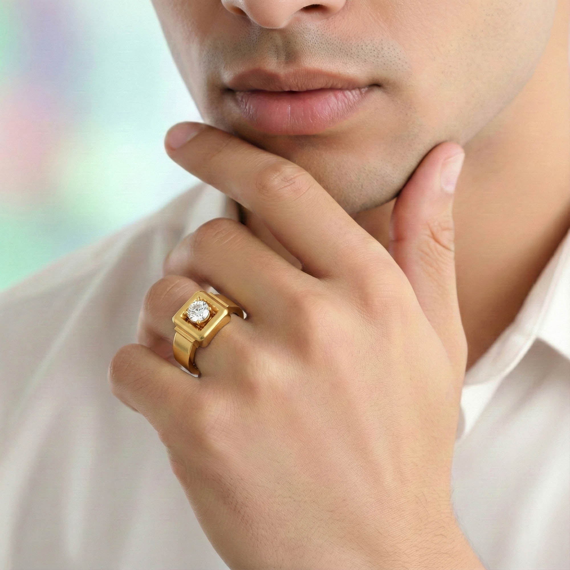 Lab-Grown Diamond Solitaire Ring for Men in 22K Yellow Gold – 0.25 Ct Round, 5 g (Design K7-7) thumbnail