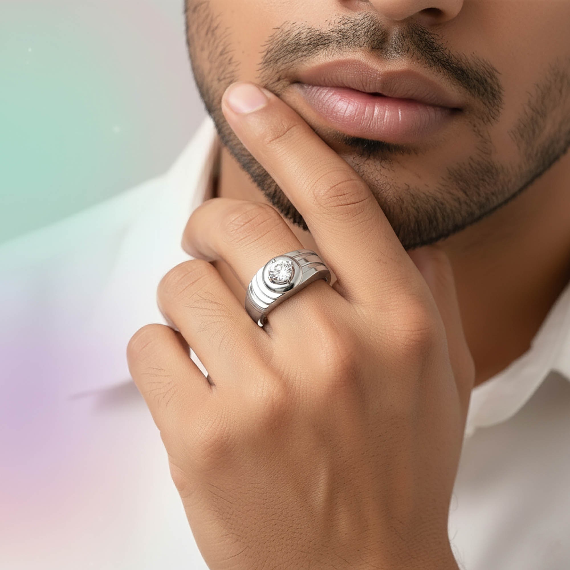 Lab-Grown Diamond Solitaire Ring for Men in 18K White Gold – 0.25 Ct Round, 5 g (Design K7-10) thumbnail