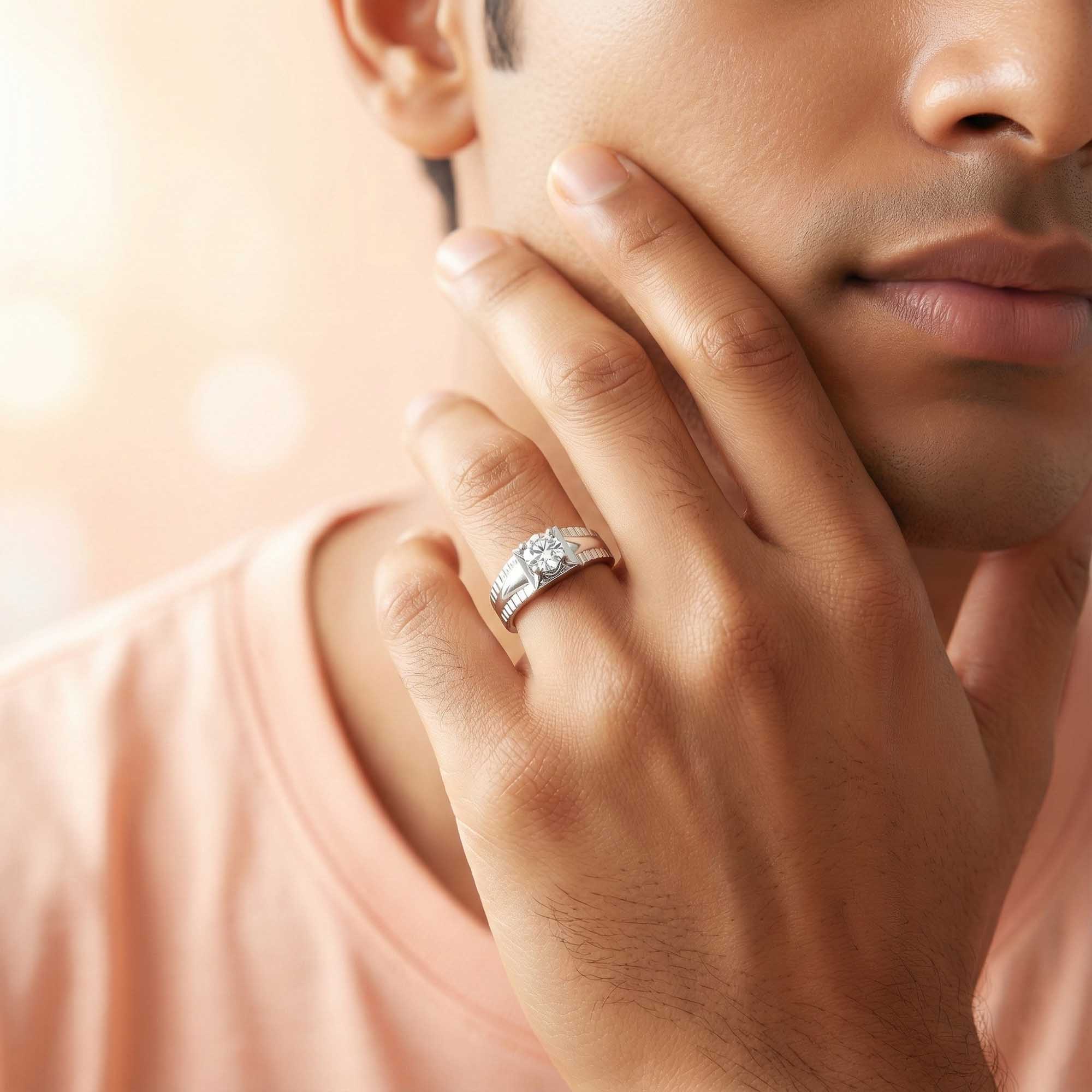 Lab-Grown Diamond Solitaire Ring for Men in 18K White Gold – 0.5 Ct Round, 6 g (Design K8-1-APGAA) thumbnail