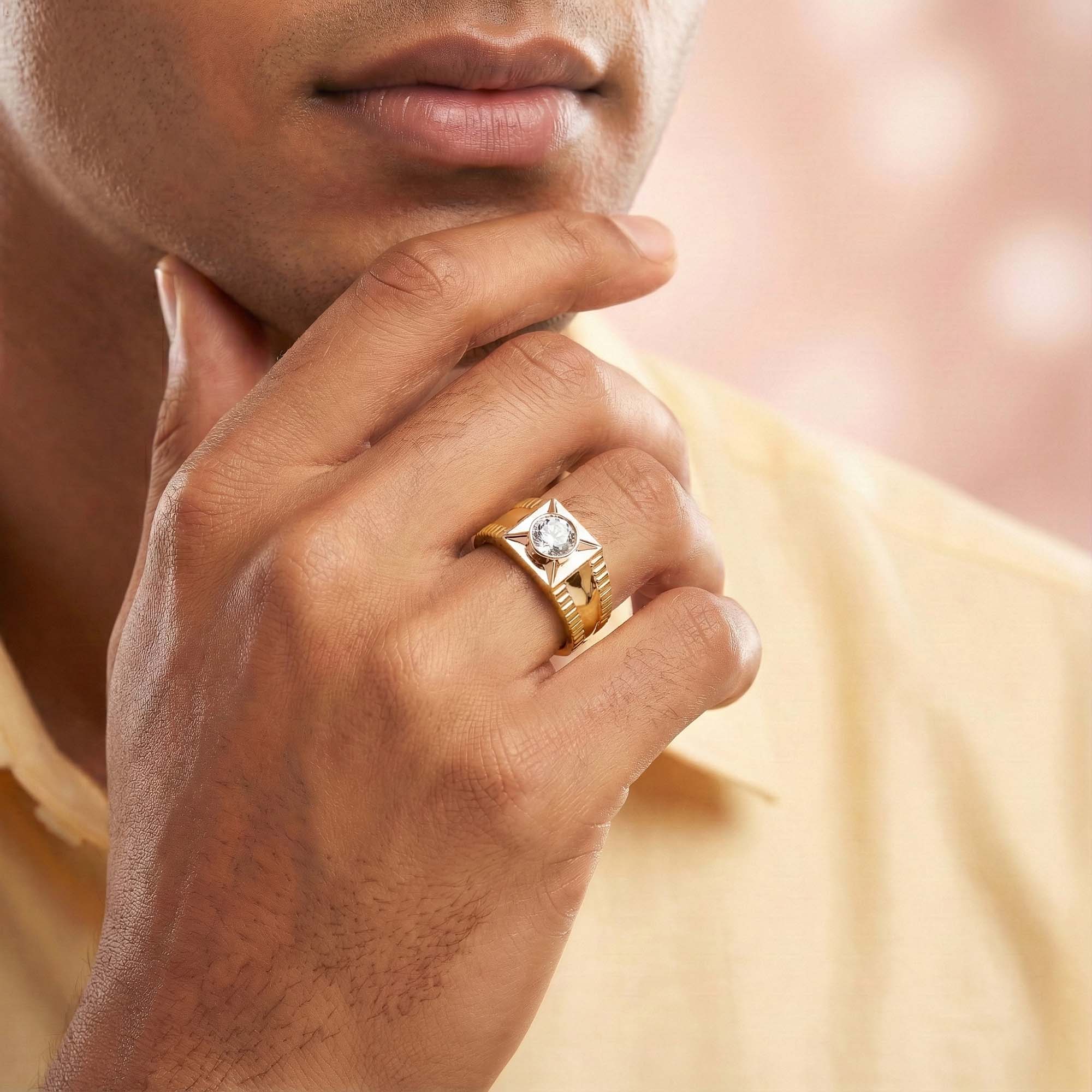 Lab-Grown Diamond Solitaire Ring for Men in 22K Yellow Gold – 0.5 Ct Round, 6 g (Design K8-1-BBZAA) thumbnail