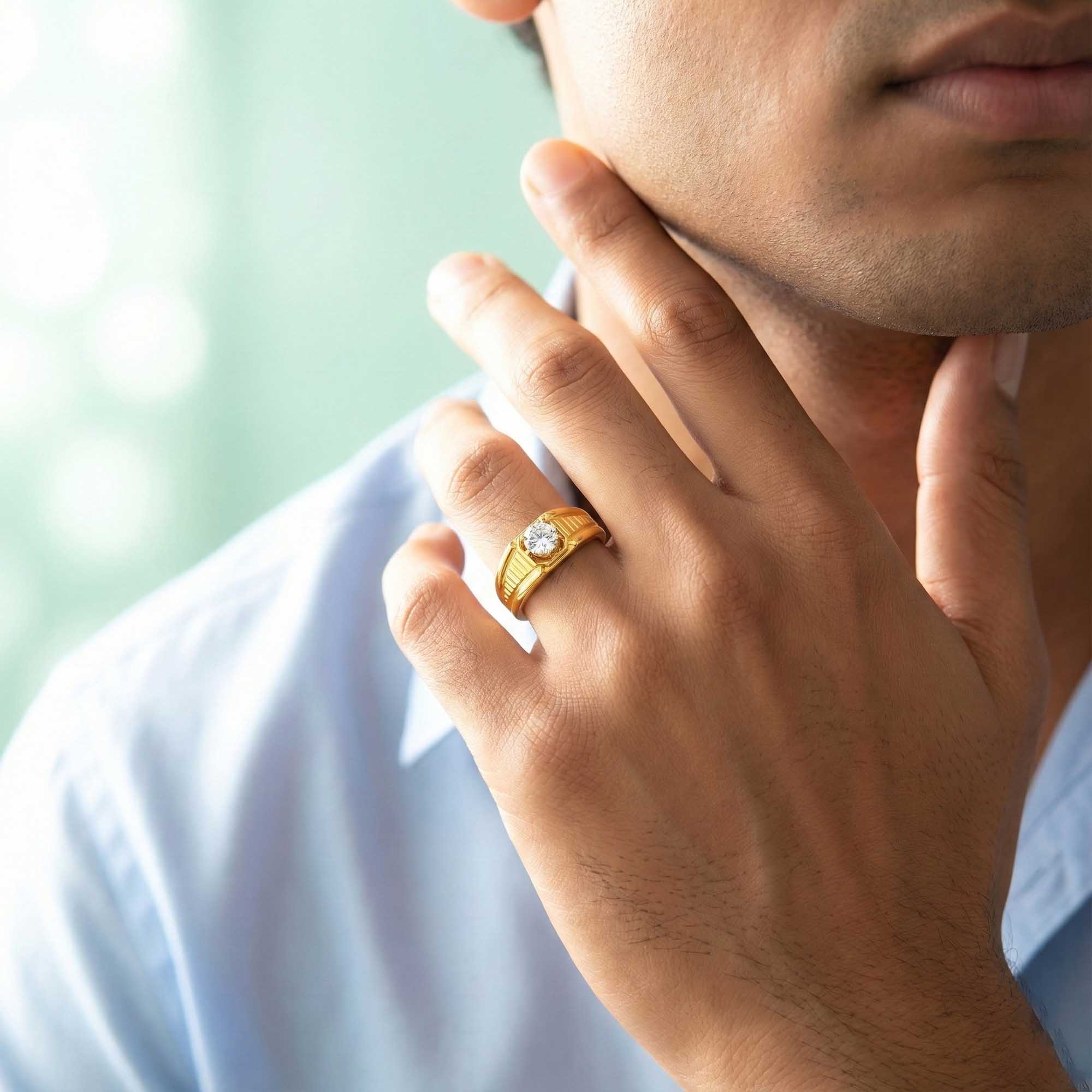 Lab-Grown Diamond Solitaire Ring for Men in 22K Yellow Gold – 0.5 Ct Round, 6 g (Design K8-2-APGAA) thumbnail
