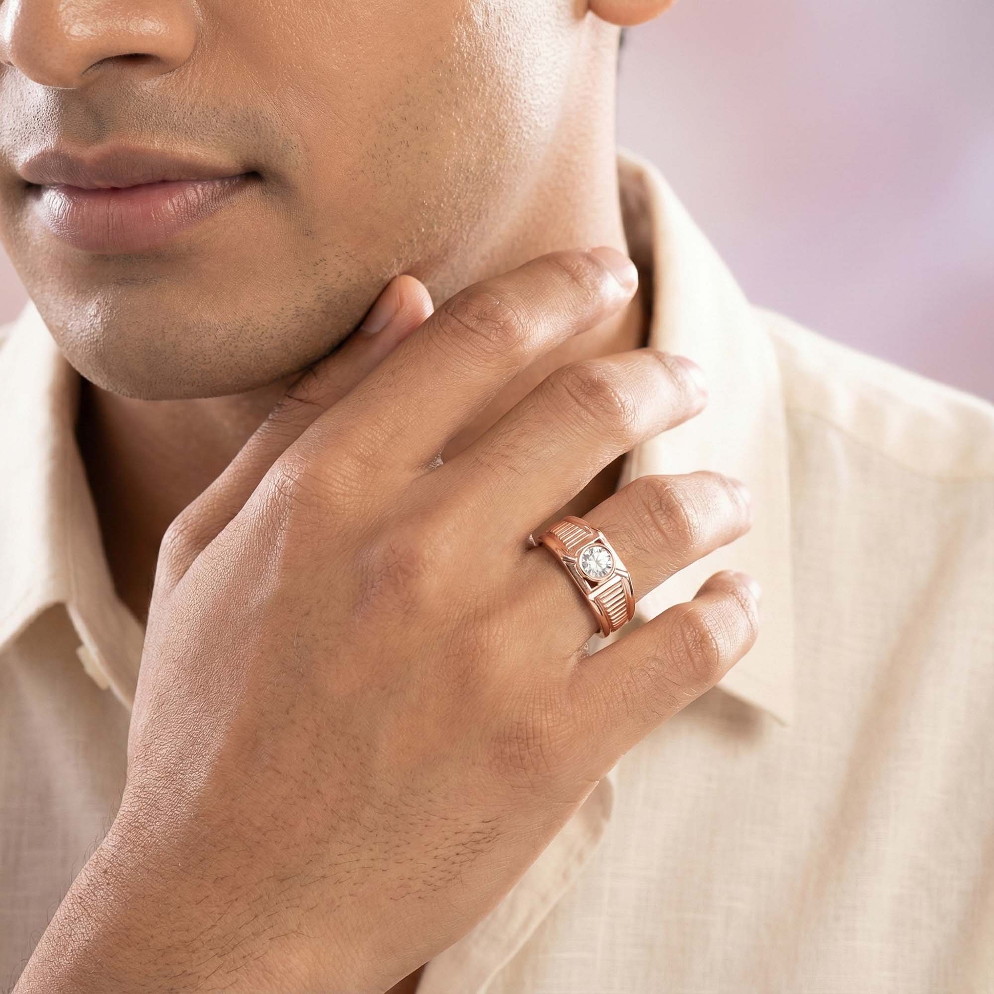 Lab-Grown Diamond Solitaire Ring for Men in 18K Rose Gold – 0.5 Ct Round, 6 g (Design K8-2-BBZAA) thumbnail