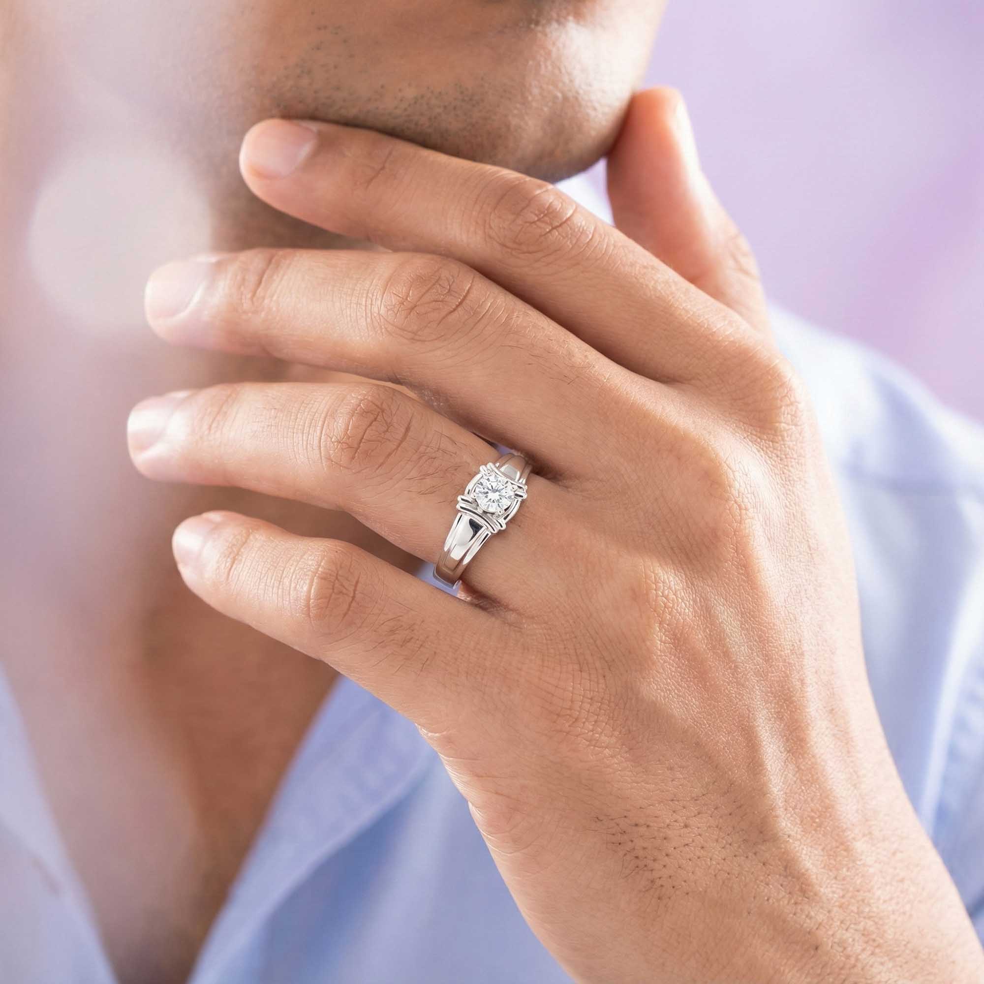 Lab-Grown Diamond Solitaire Ring for Men in 18K White Gold – 0.5 Ct Round, 6 g (Design K8-3-APGAA) thumbnail