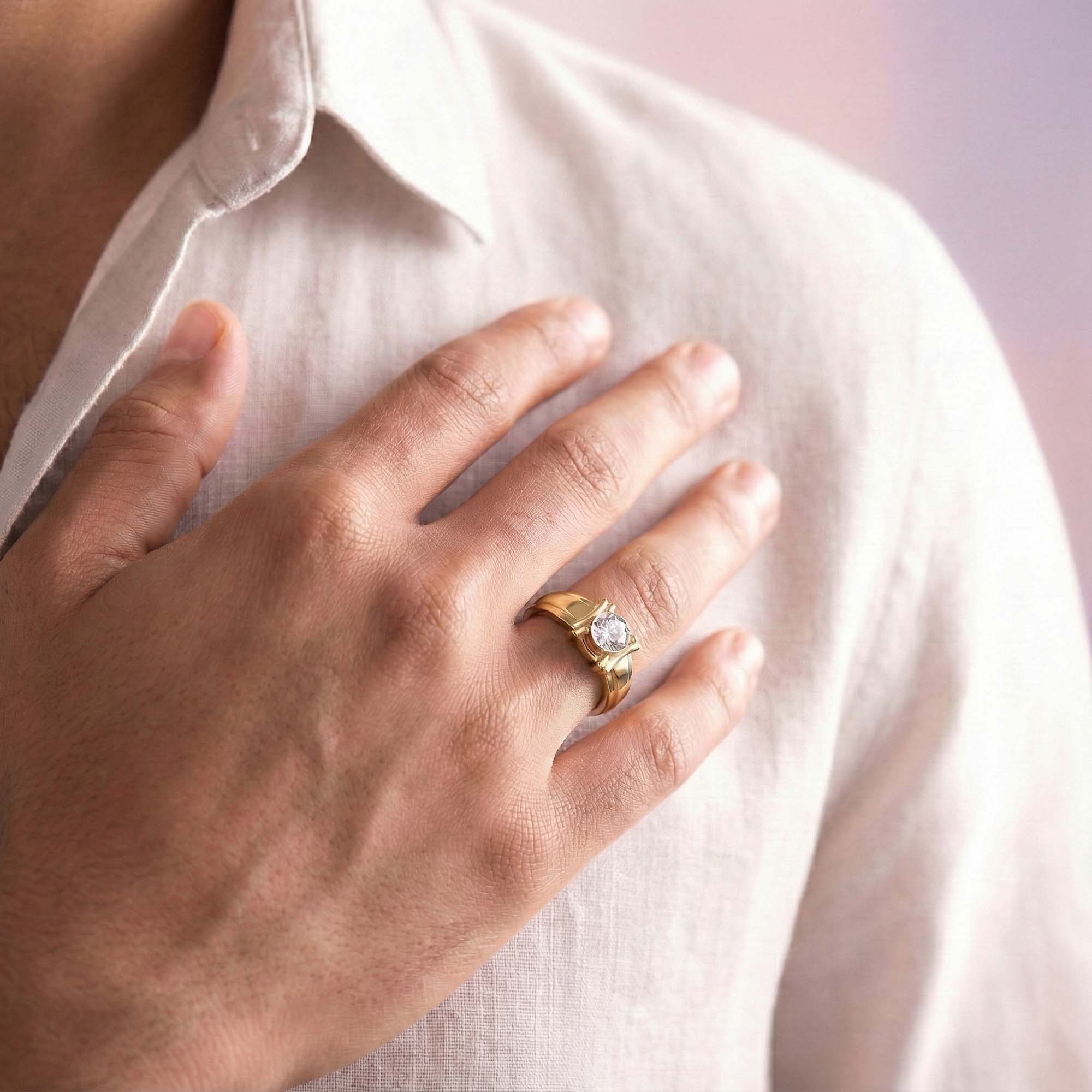 Lab-Grown Diamond Solitaire Ring for Men in 22K Yellow Gold – 0.5 Ct Round, 6 g (Design K8-3-BBZAA) thumbnail