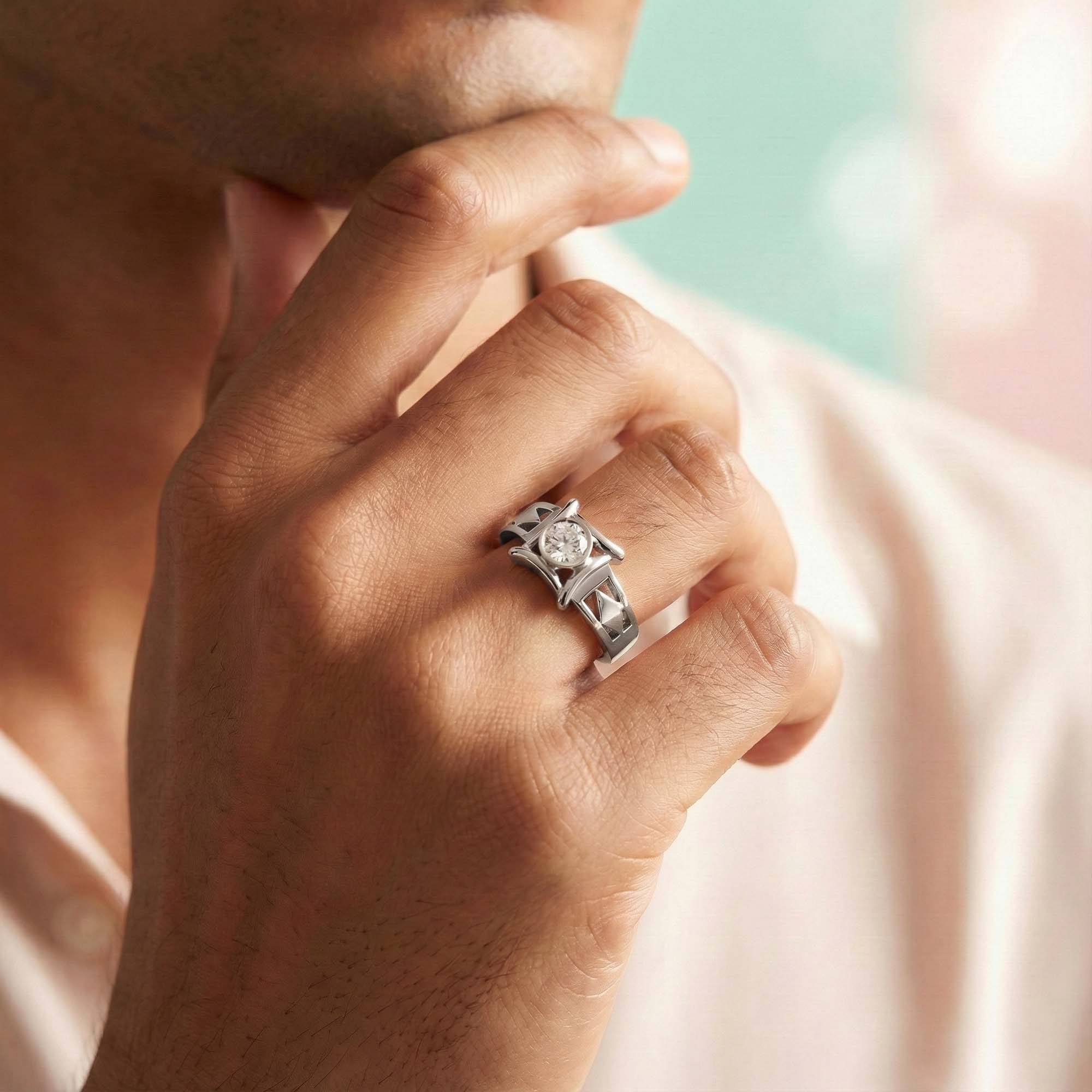 Lab-Grown Diamond Solitaire Ring for Men in 18K White Gold – 0.5 Ct Round, 6 g (Design K8-4-BBZAA) thumbnail