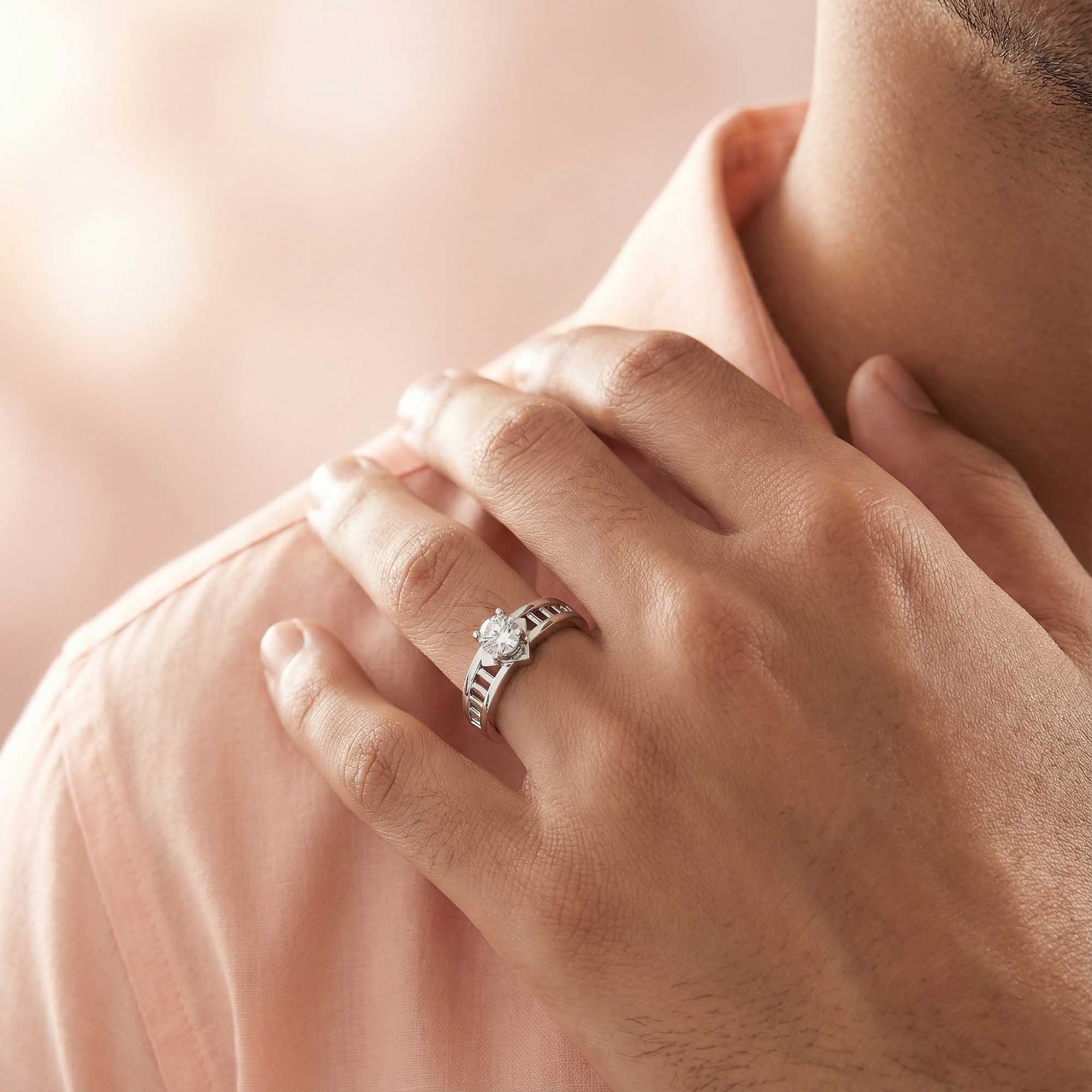 Lab-Grown Diamond Solitaire Ring for Men in 18K White Gold – 0.5 Ct Round, 6 g (Design K8-5-APGAA) thumbnail