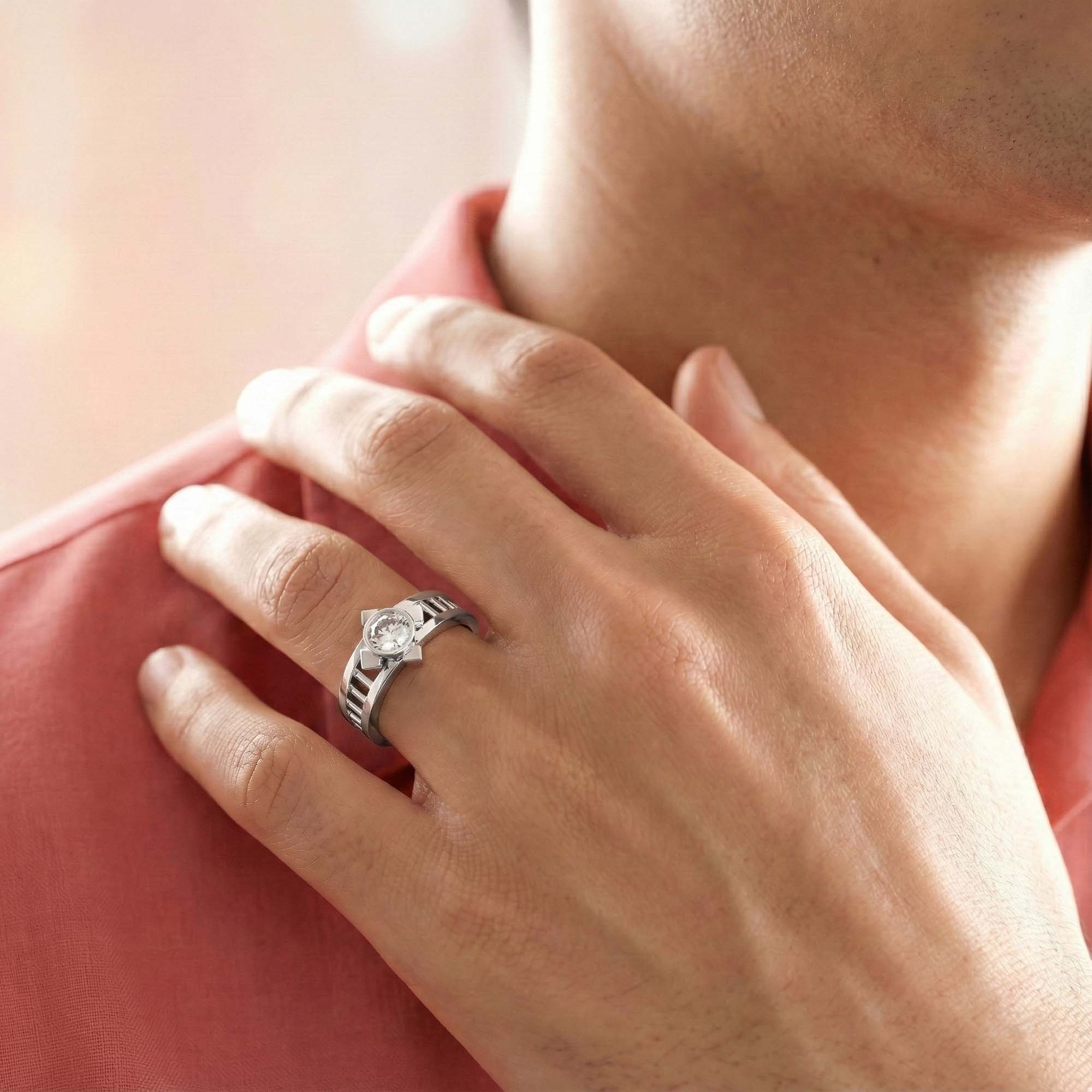 Lab-Grown Diamond Solitaire Ring for Men in 18K White Gold – 0.5 Ct Round, 6 g (Design K8-5-BBZAA) thumbnail