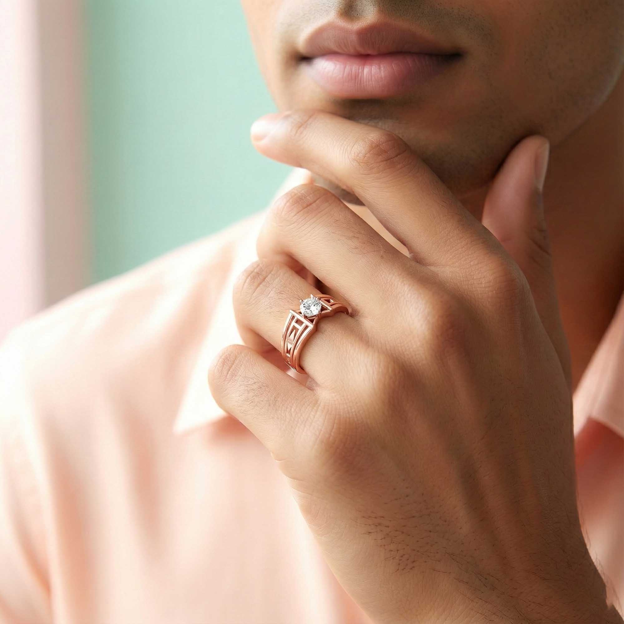 Lab-Grown Diamond Solitaire Ring for Men in 18K Rose Gold – 0.5 Ct Round, 6 g (Design K8-6-APGAA) thumbnail