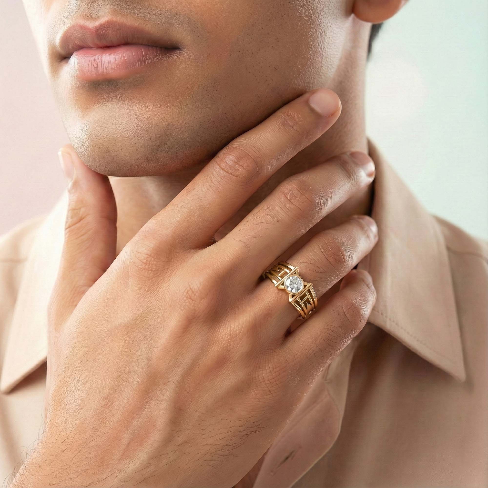 Lab-Grown Diamond Solitaire Ring for Men in 22K Yellow Gold – 0.5 Ct Round, 6 g (Design K8-6-BBZAA) thumbnail