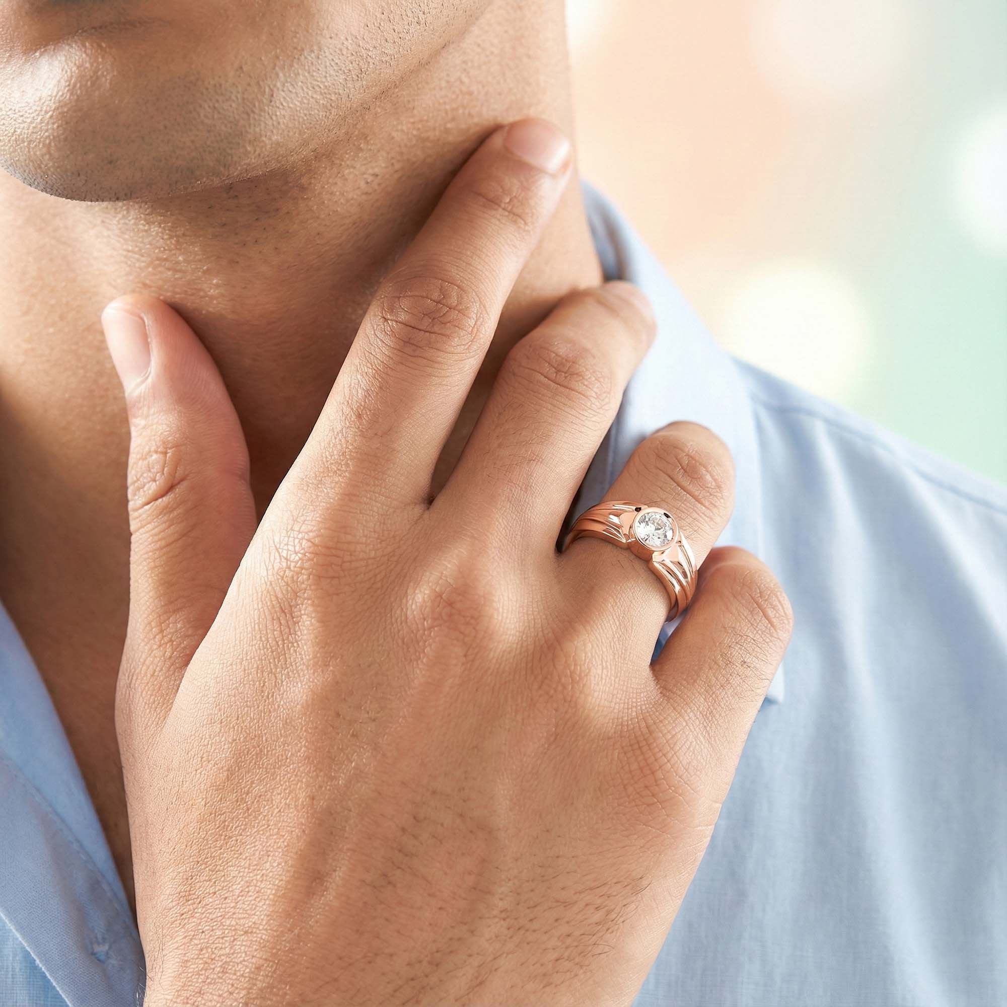 Lab-Grown Diamond Solitaire Ring for Men in 18K Rose Gold – 0.5 Ct Round, 6 g (Design K8-7-BBZAA) thumbnail