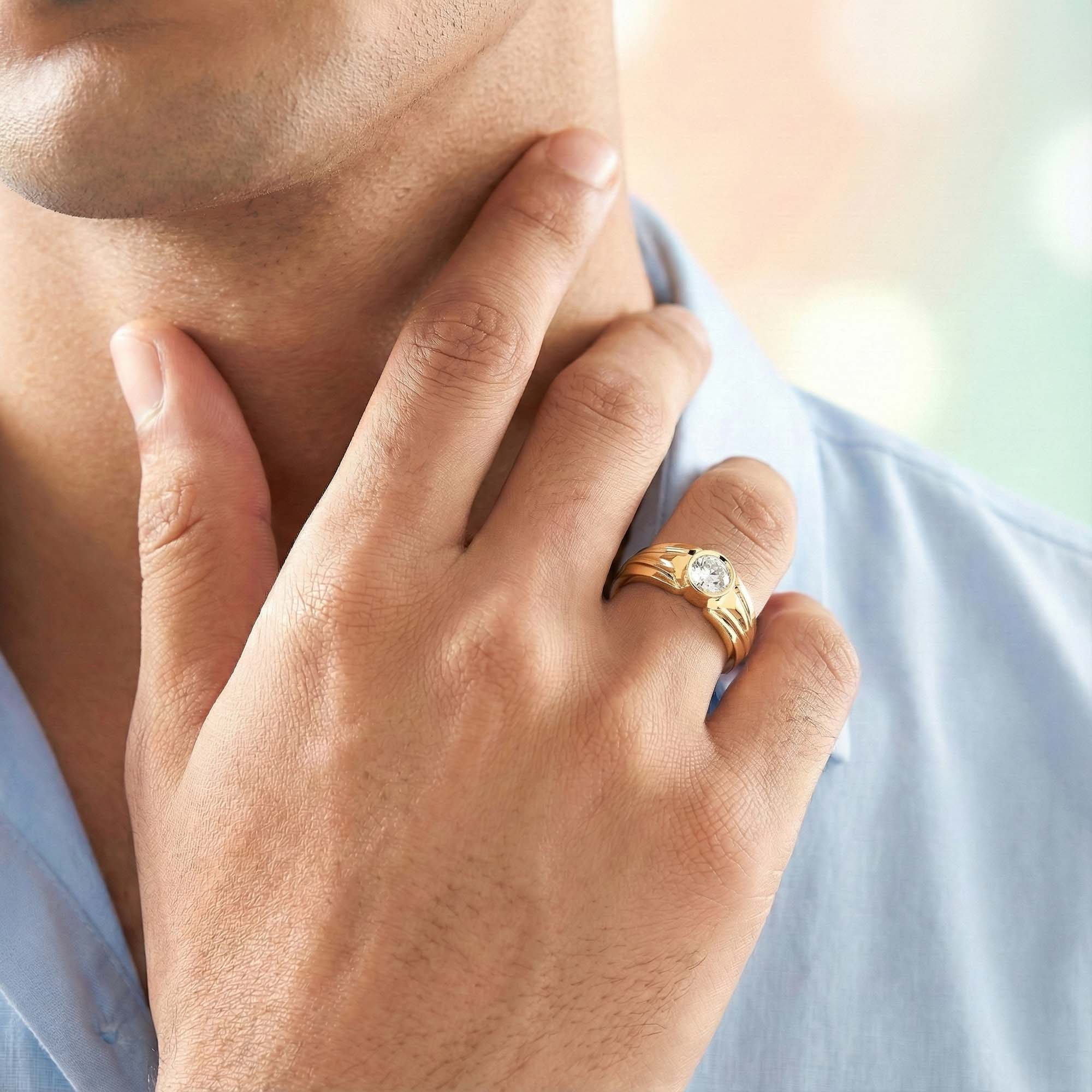 Lab-Grown Diamond Solitaire Ring for Men in 22K Yellow Gold – 0.5 Ct Round, 6 g (Design K8-7-BBZAA) thumbnail
